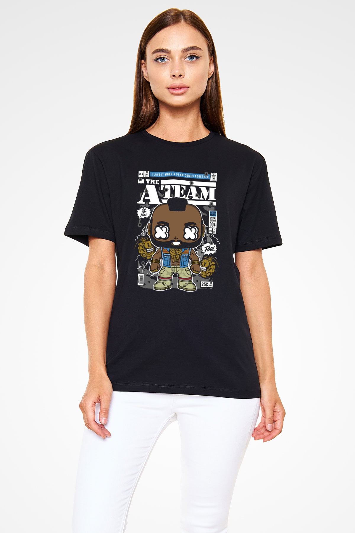 Mr T Baskılı Unisex Siyah Tişört
