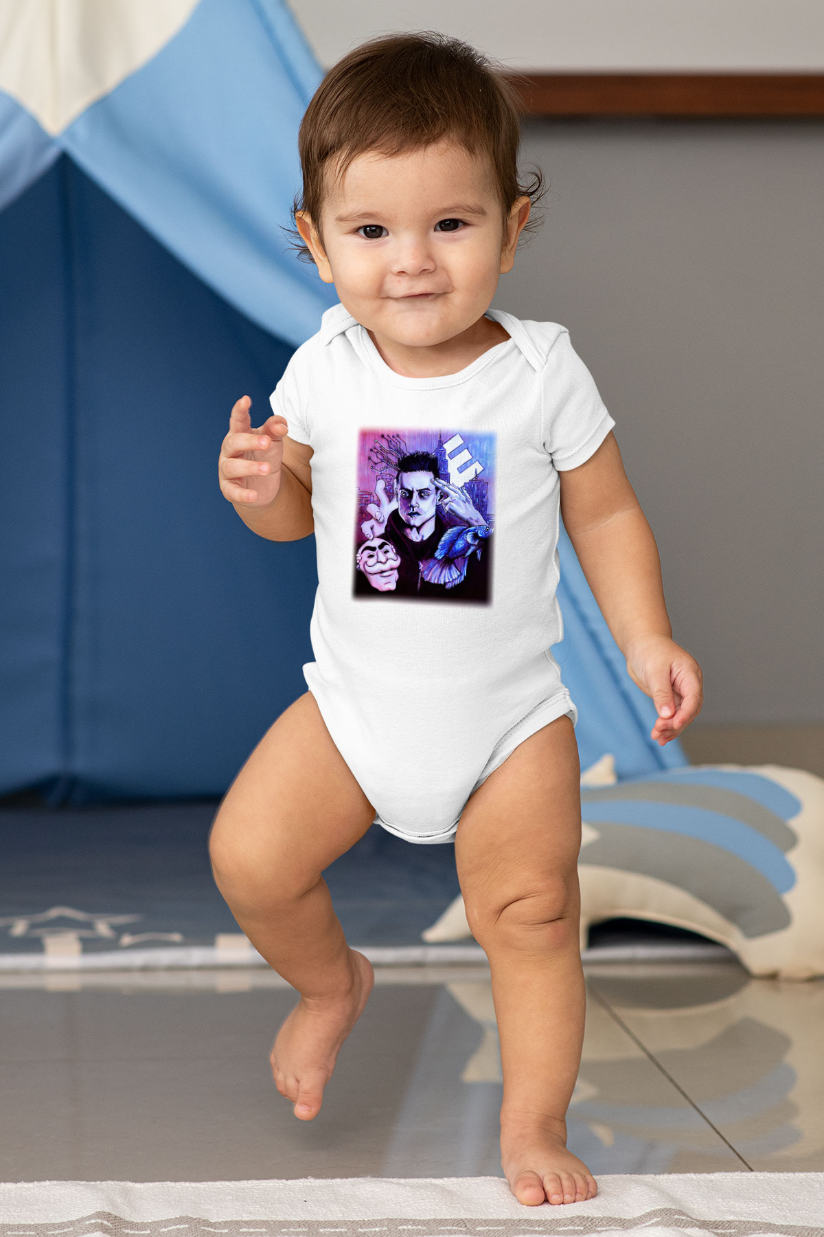 Mr. Robot Baskılı Beyaz Unisex Bebek Body - Zıbın