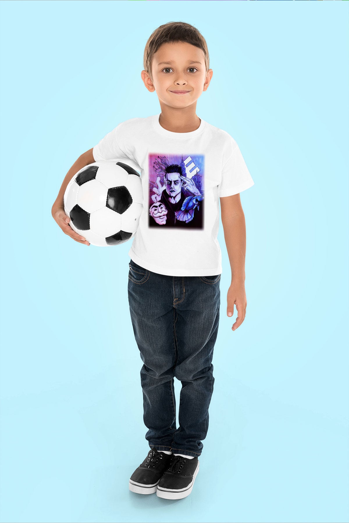 Mr. Robot Baskılı Beyaz Unisex Çocuk Tişört