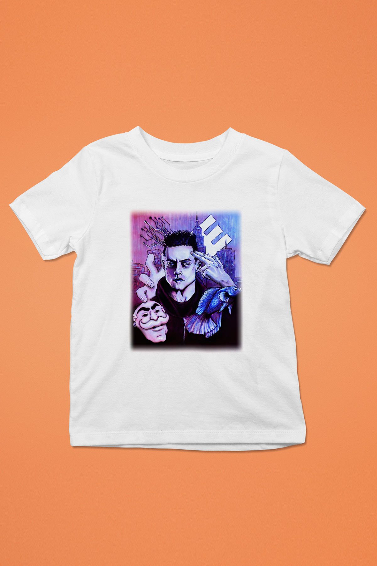 Mr. Robot Baskılı Beyaz Unisex Çocuk Tişört
