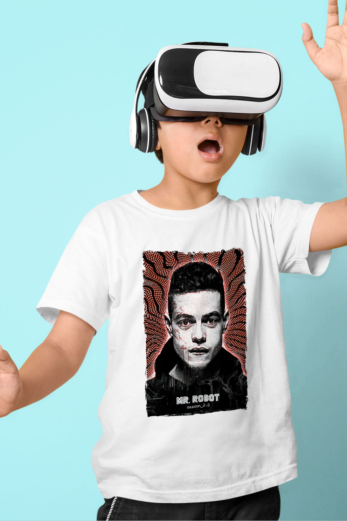 Mr. Robot Beyaz Unisex Çocuk Tişört