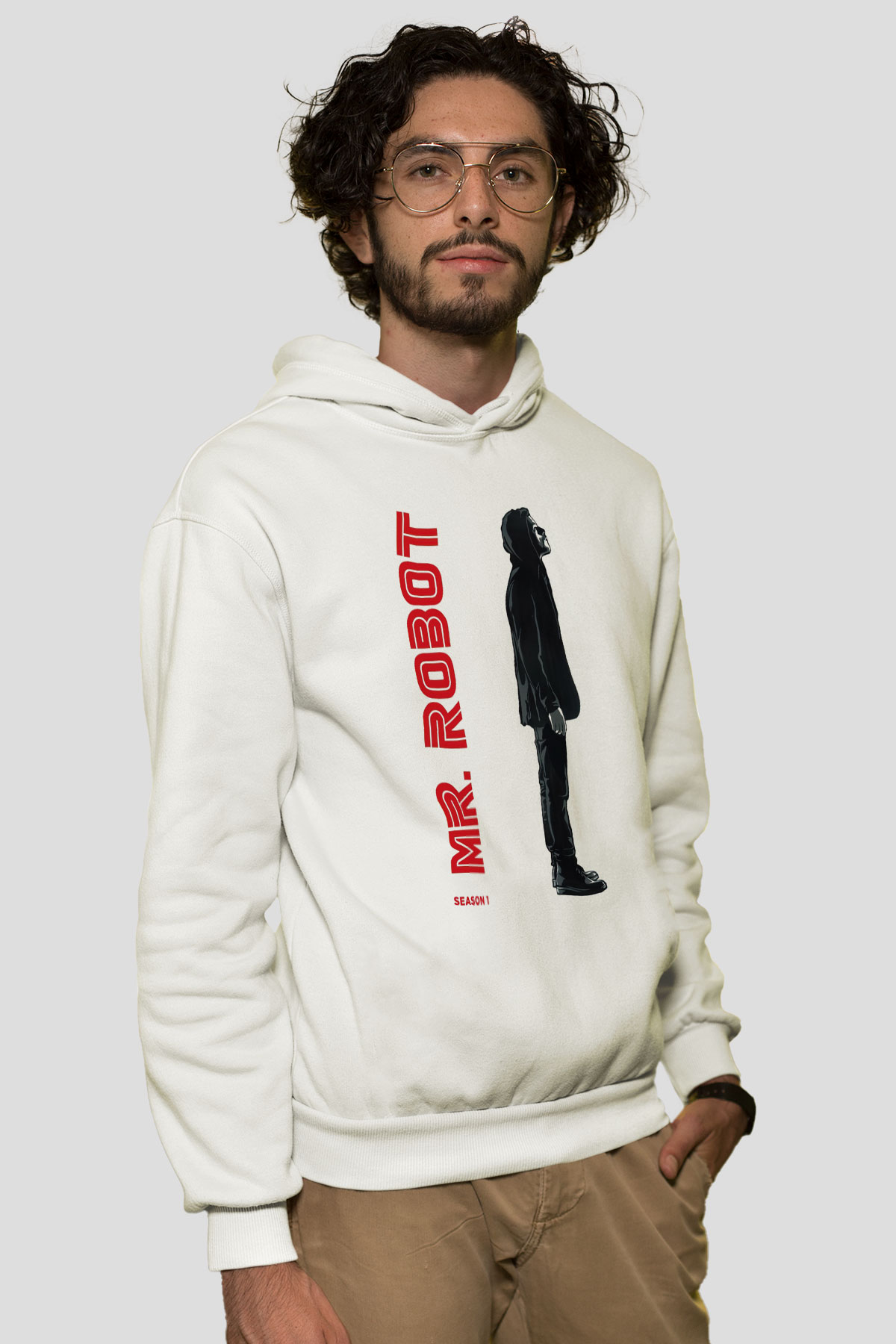 Mr. Robot Beyaz Unisex Hoodie