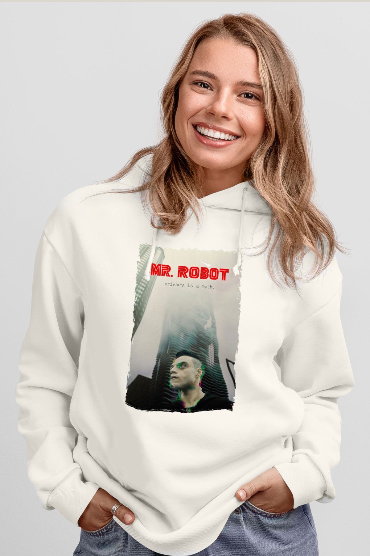 Mr. Robot Beyaz Unisex Hoodie