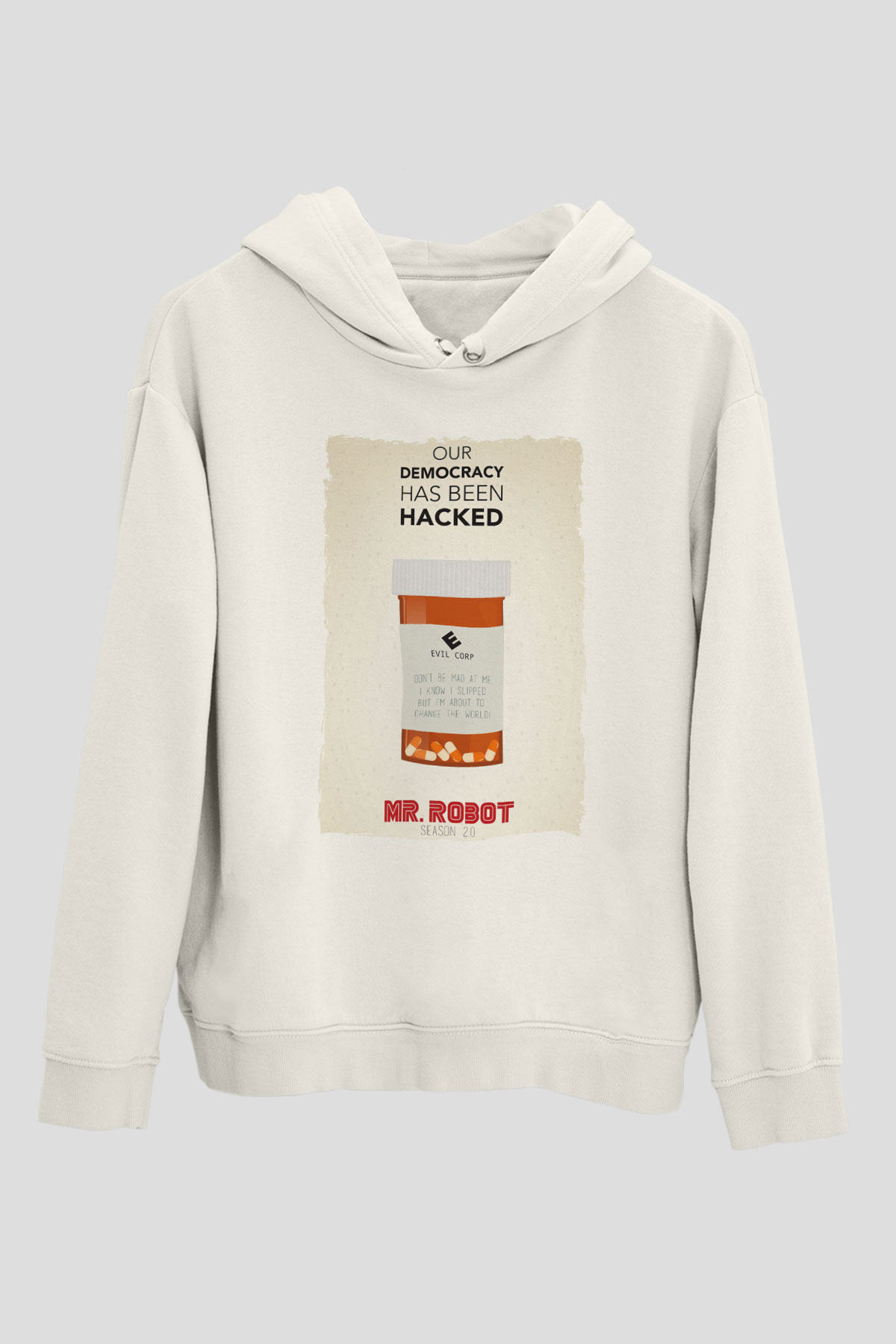 Mr. Robot Beyaz Unisex Hoodie