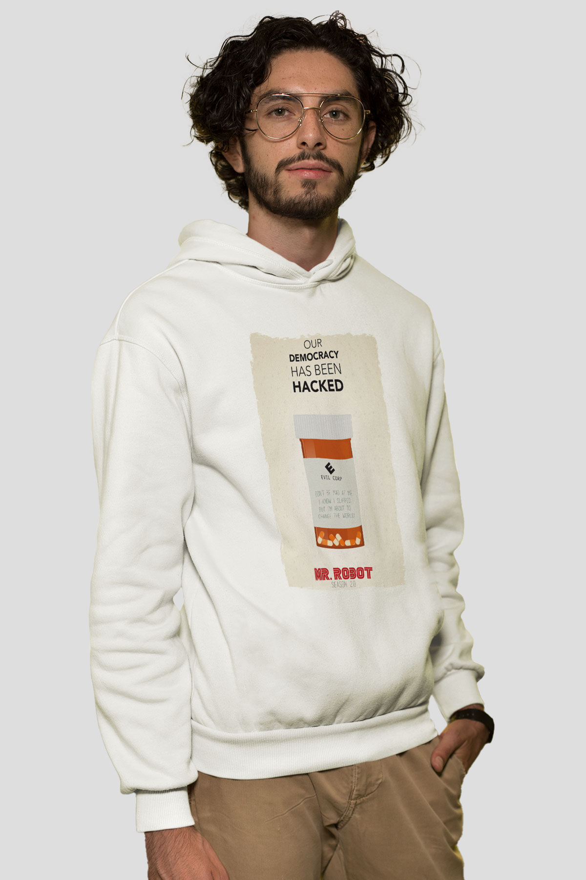 Mr. Robot Beyaz Unisex Hoodie