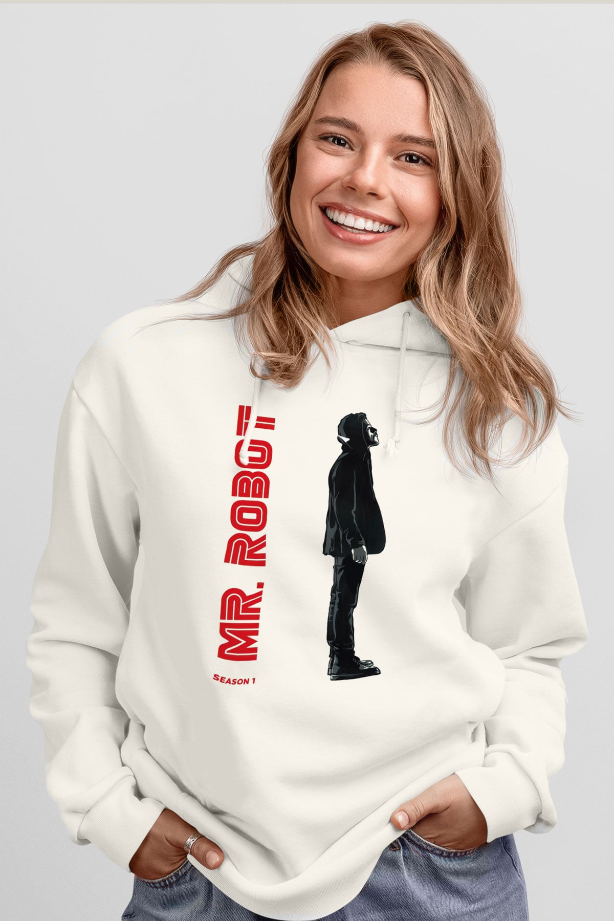 Mr. Robot Beyaz Unisex Hoodie