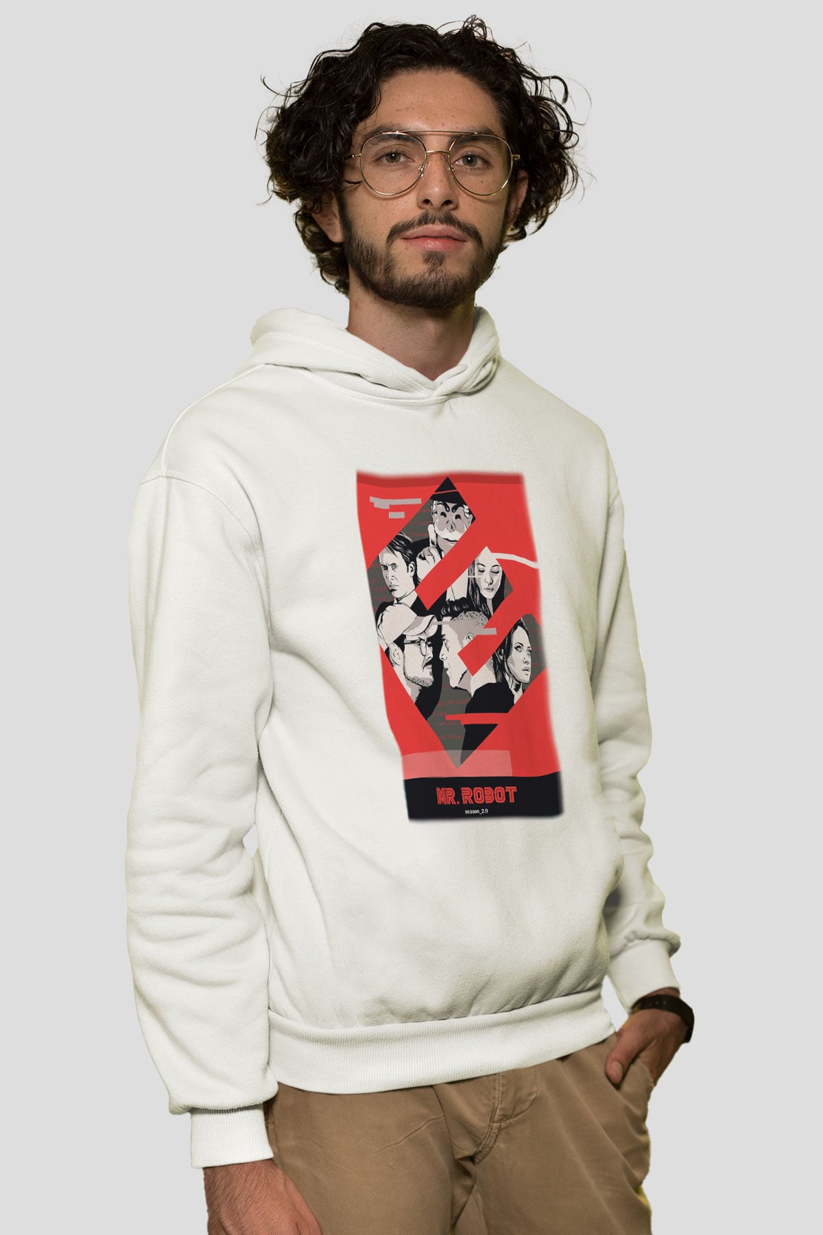 Mr. Robot Beyaz Unisex Kapşonlu Sweatshirt
