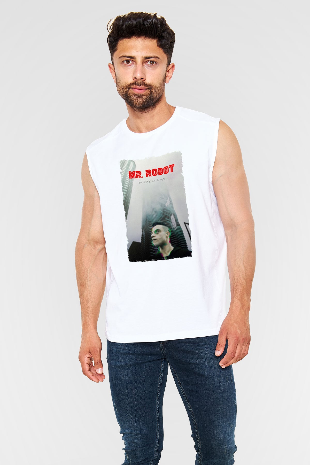 Mr. Robot Beyaz Unisex Kolsuz Tişört