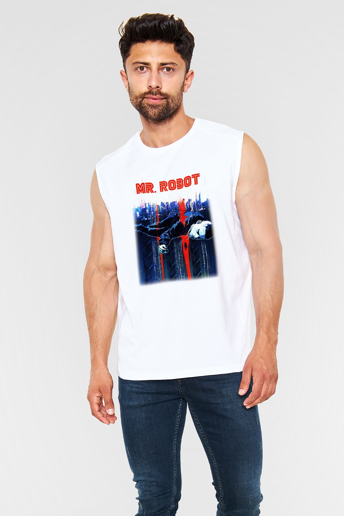 Mr. Robot Beyaz Unisex Kolsuz Tişört