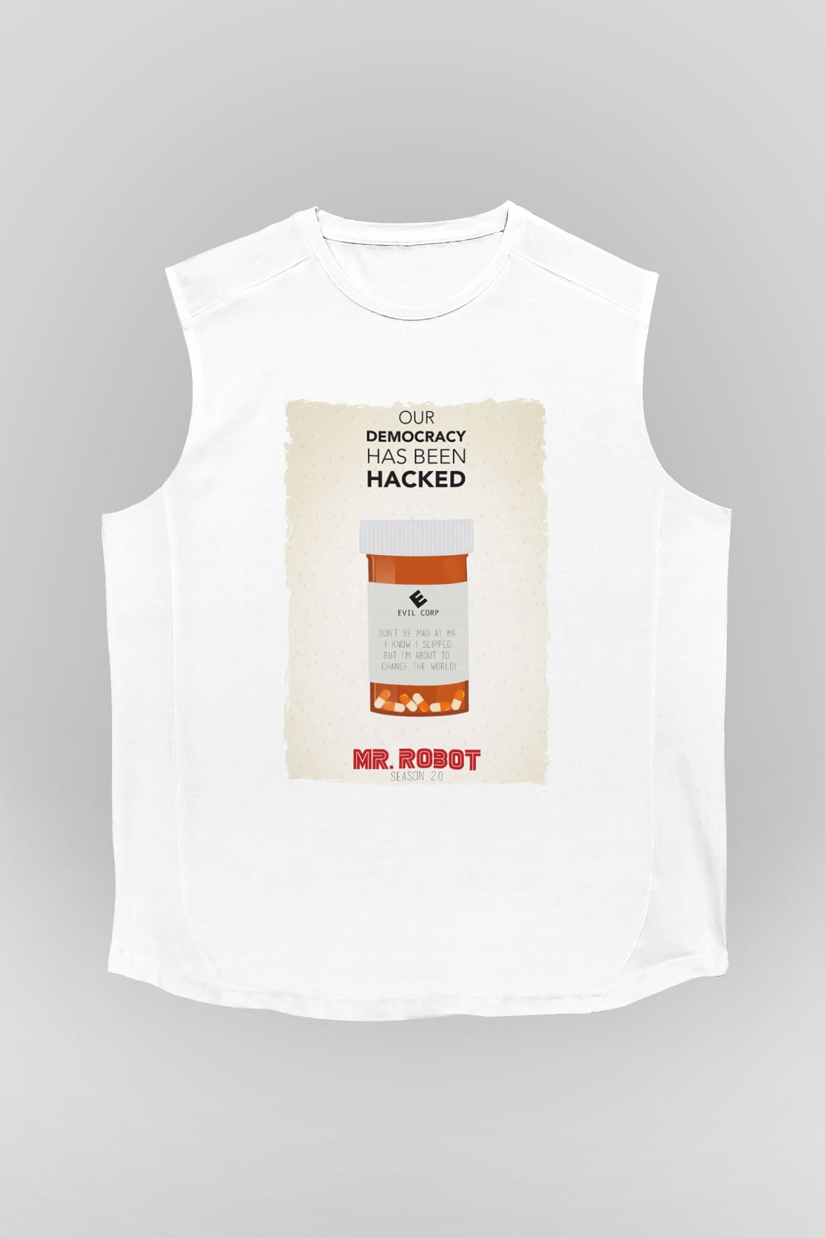 Mr. Robot Beyaz Unisex Kolsuz Tişört