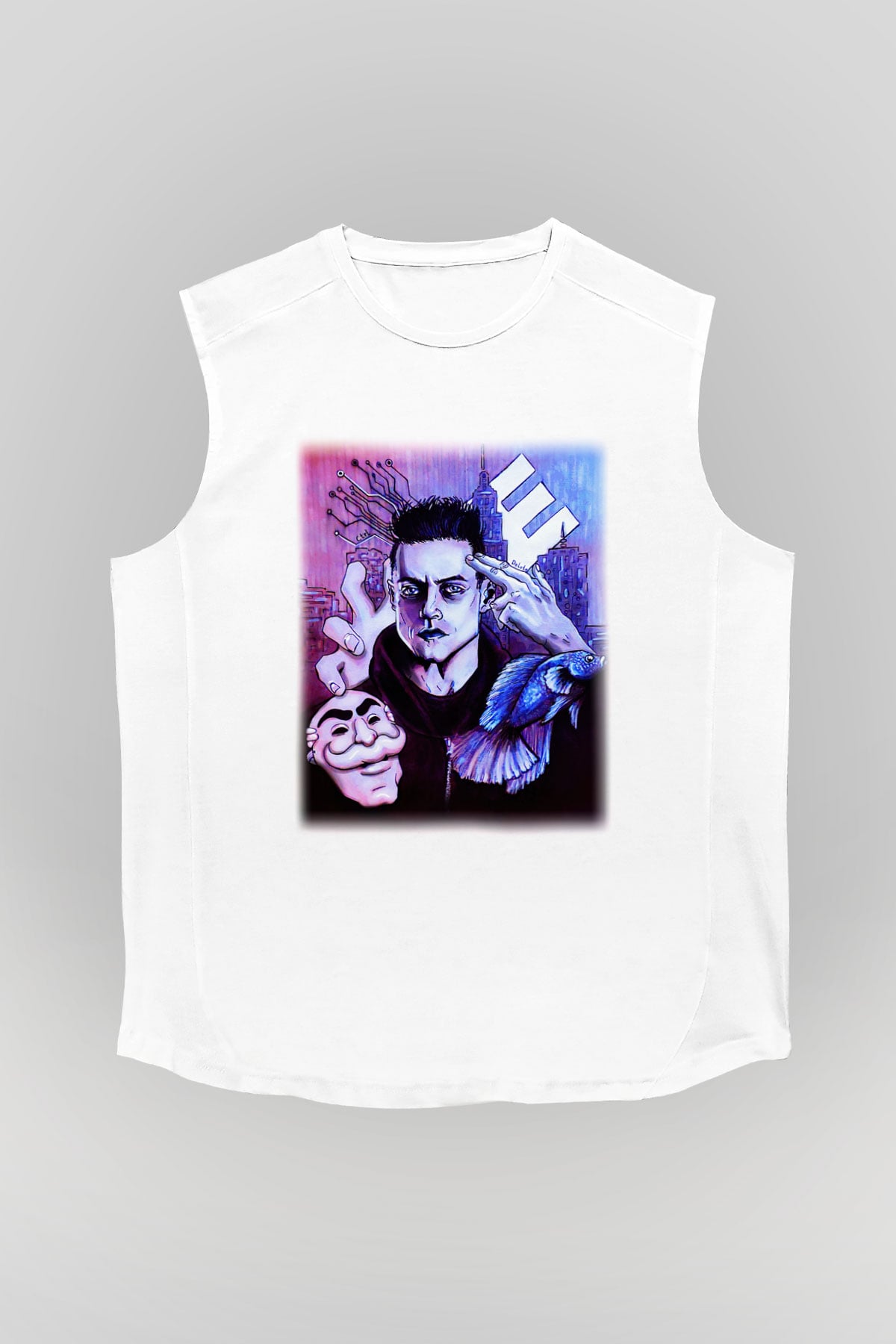 Mr. Robot Beyaz Unisex Kolsuz Tişört
