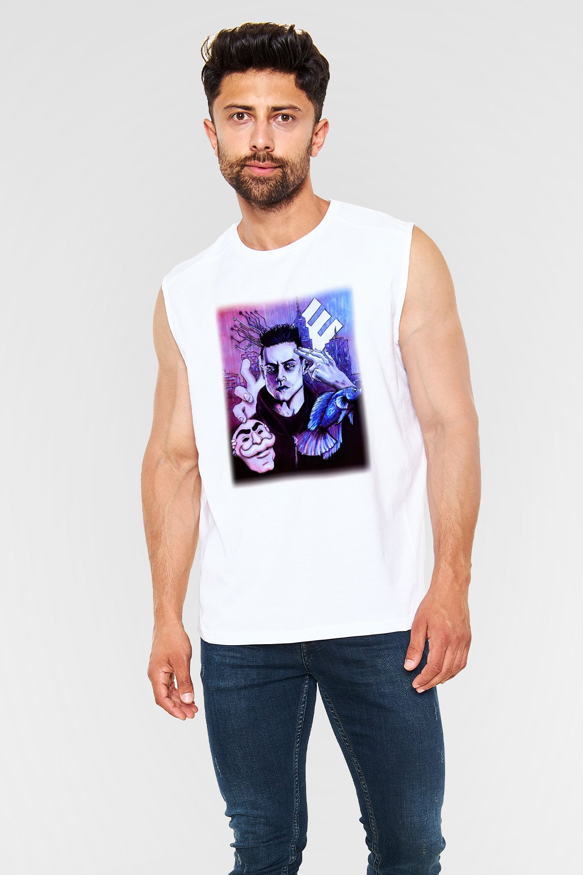 Mr. Robot Beyaz Unisex Kolsuz Tişört