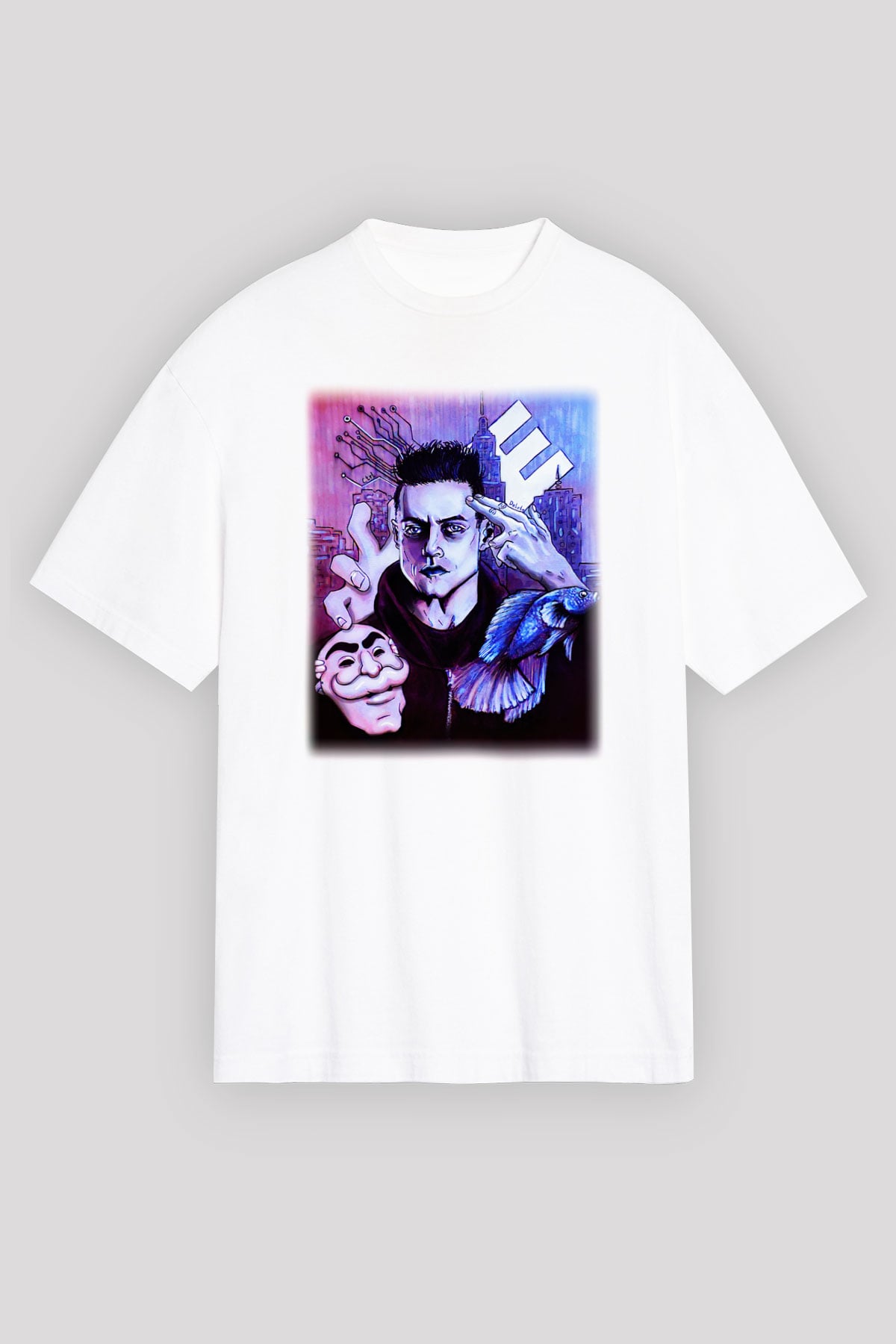 Mr. Robot Beyaz Unisex Oversize Tişört T-Shirt