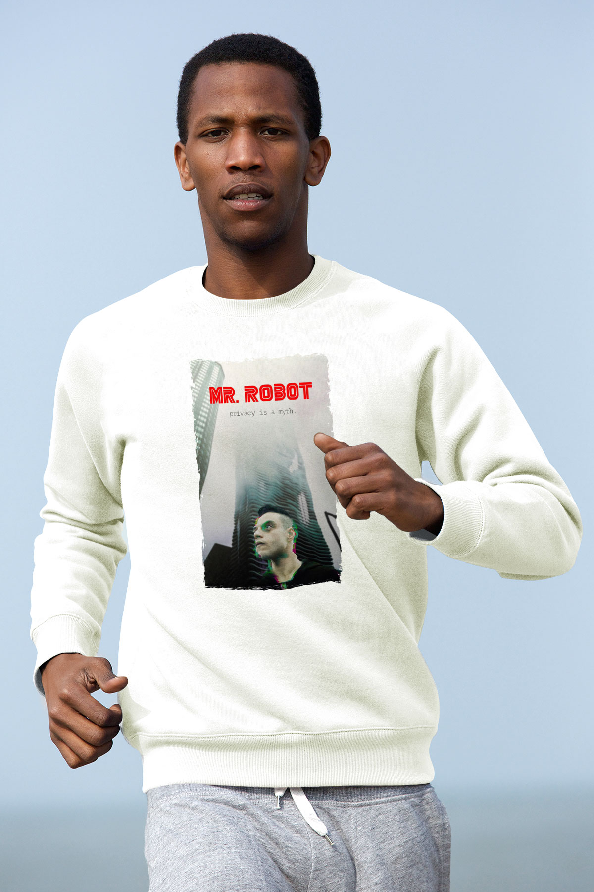 Mr. Robot Beyaz Unisex Sweatshirt