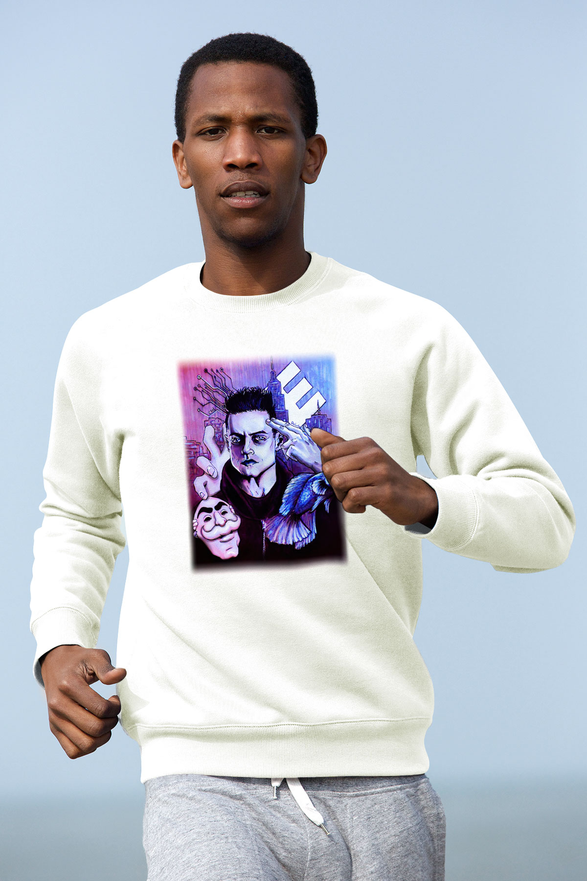 Mr. Robot Beyaz Unisex Sweatshirt