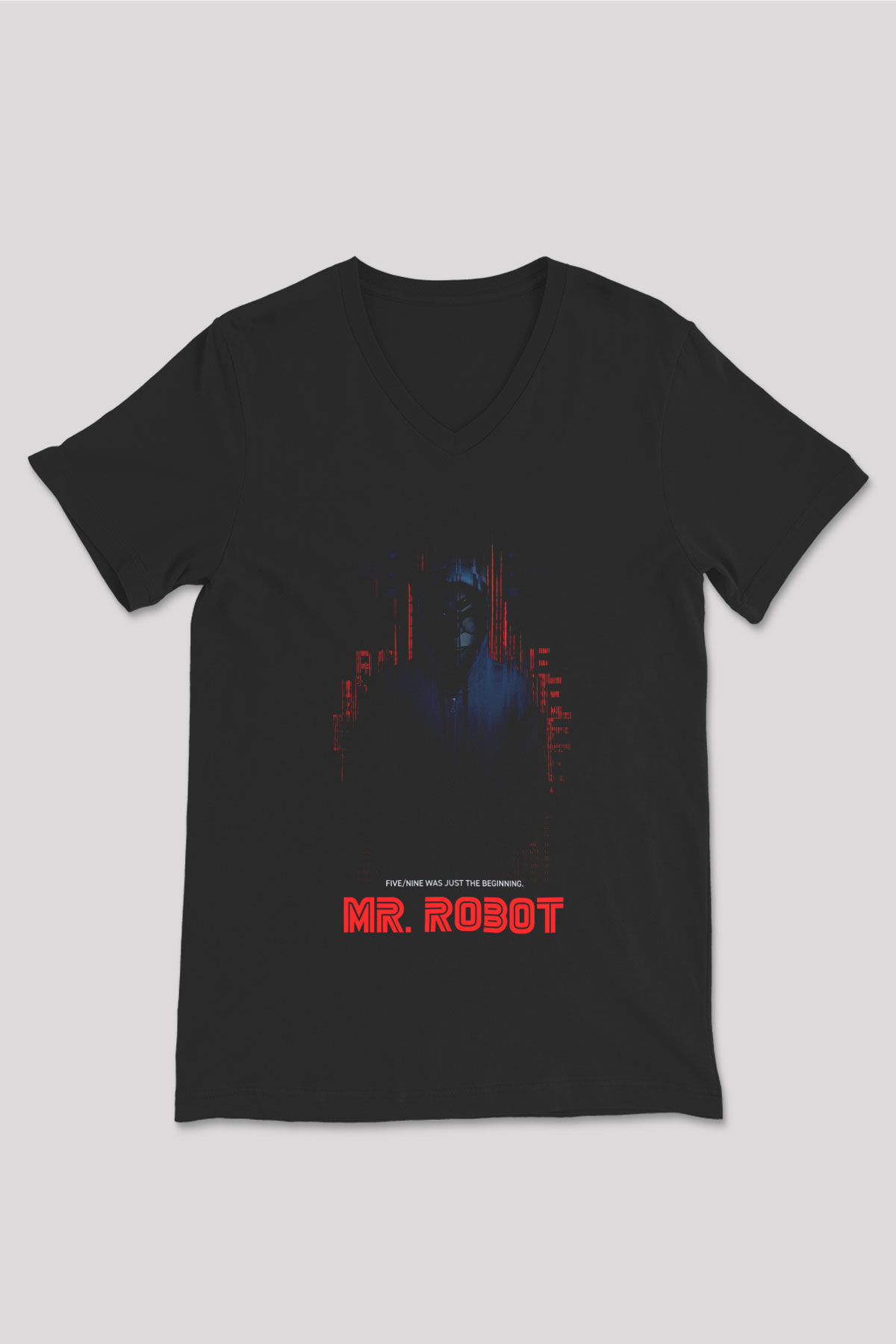 Mr. Robot Siyah Unisex V Yaka Tişört