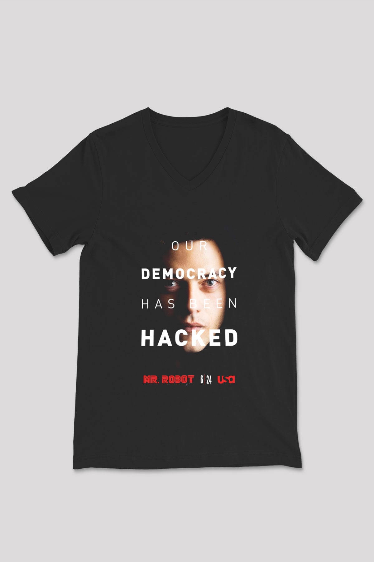 Mr. Robot Siyah Unisex V Yaka Tişört T-Shirt
