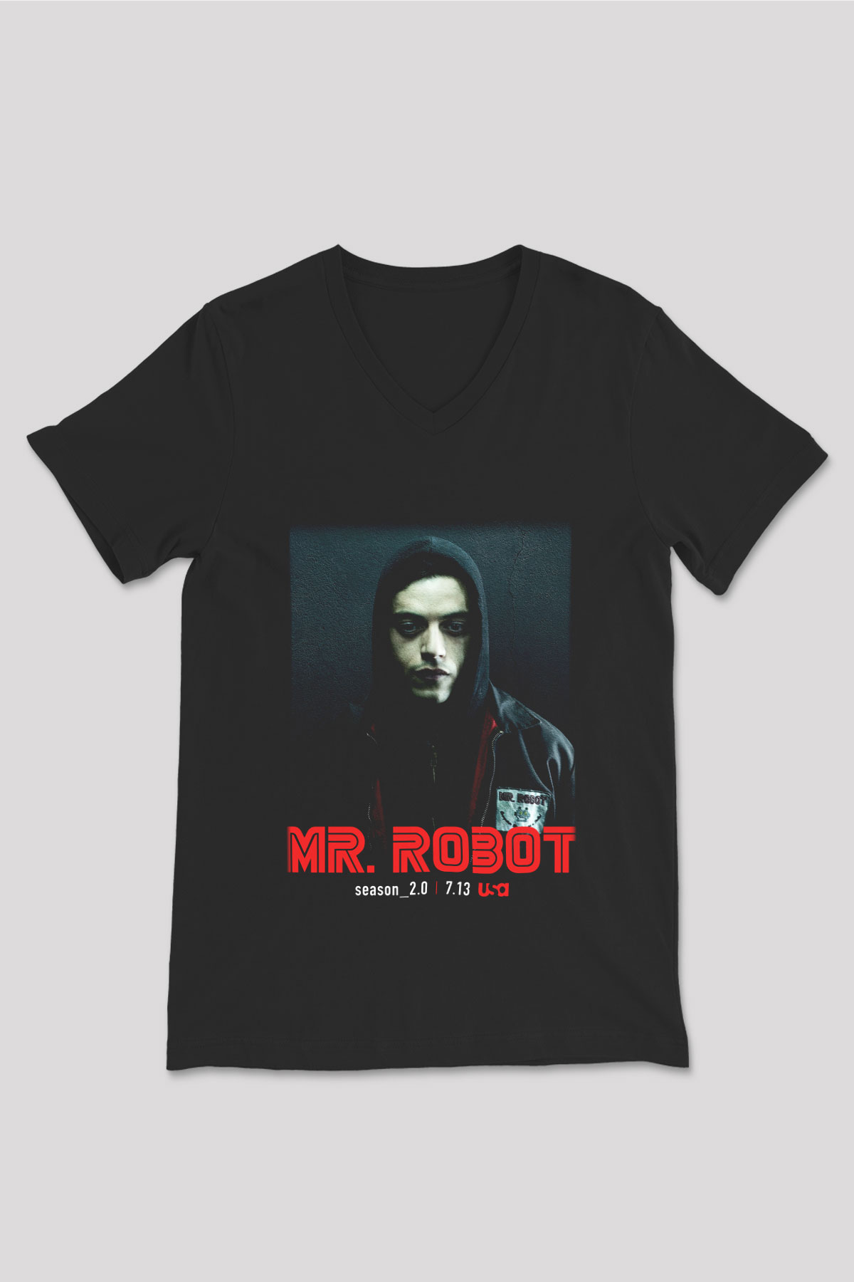 Mr. Robot Siyah Unisex V Yaka Tişört T-Shirt