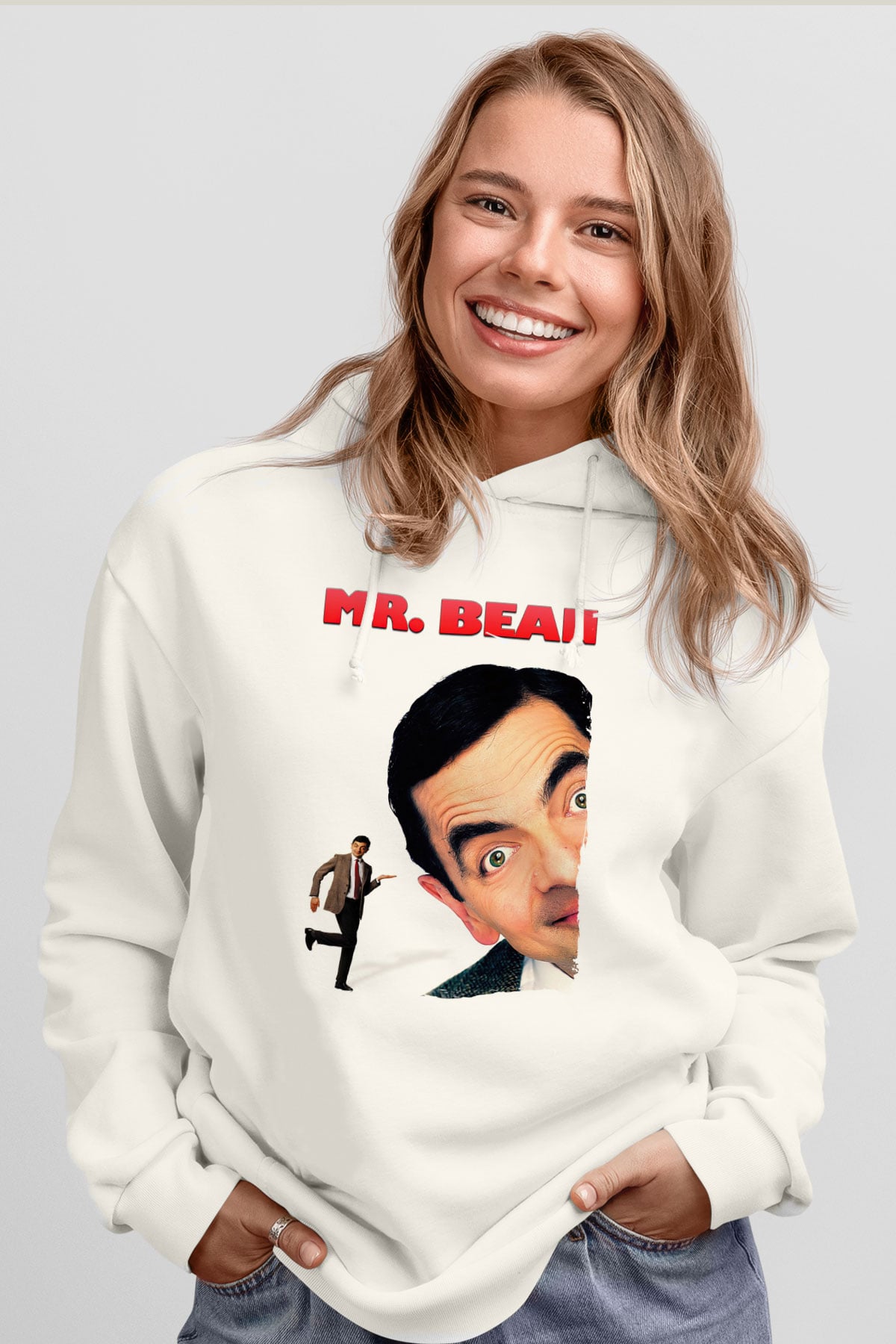 Mr.Bean Beyaz Unisex Hoodie