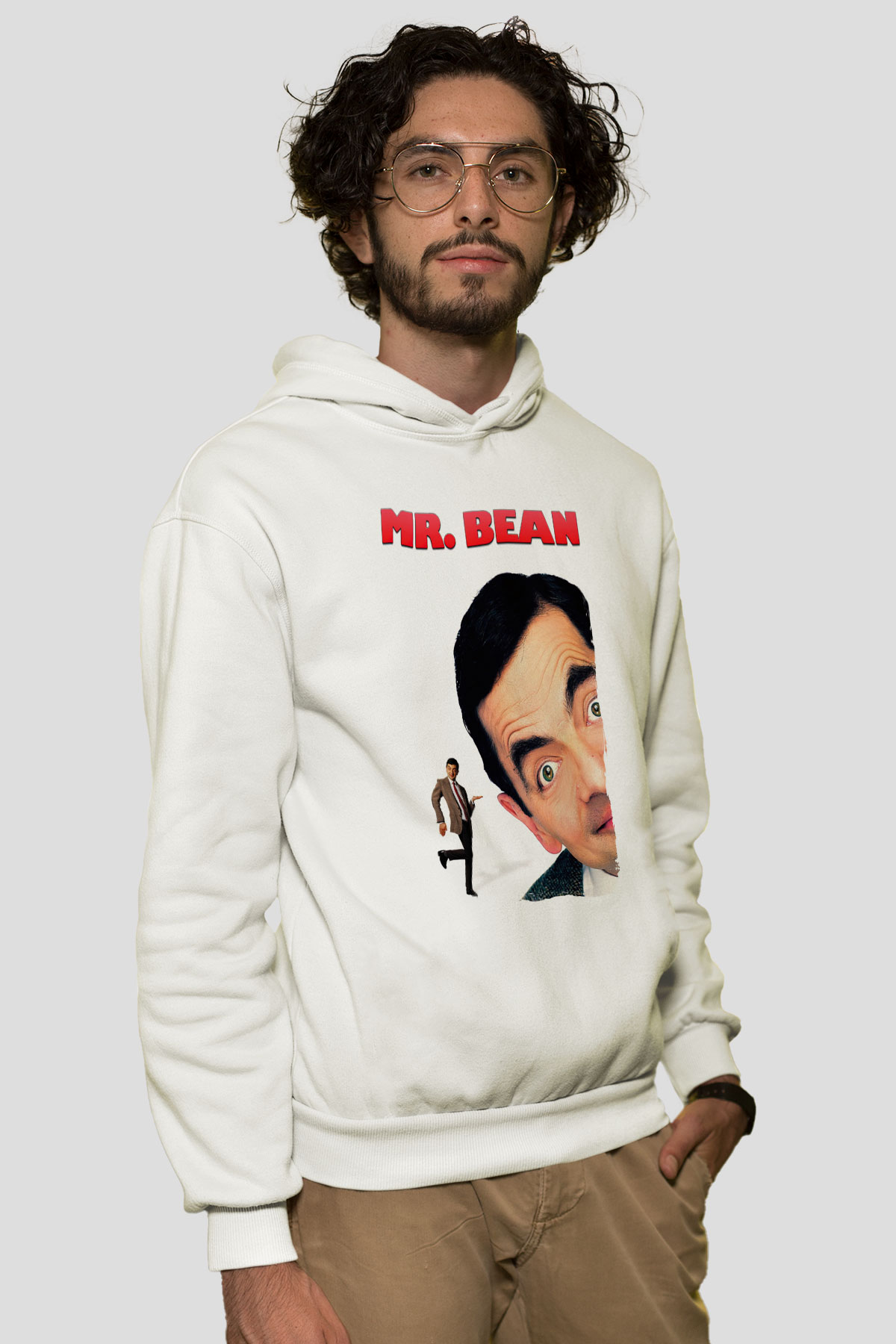 Mr.Bean Beyaz Unisex Hoodie