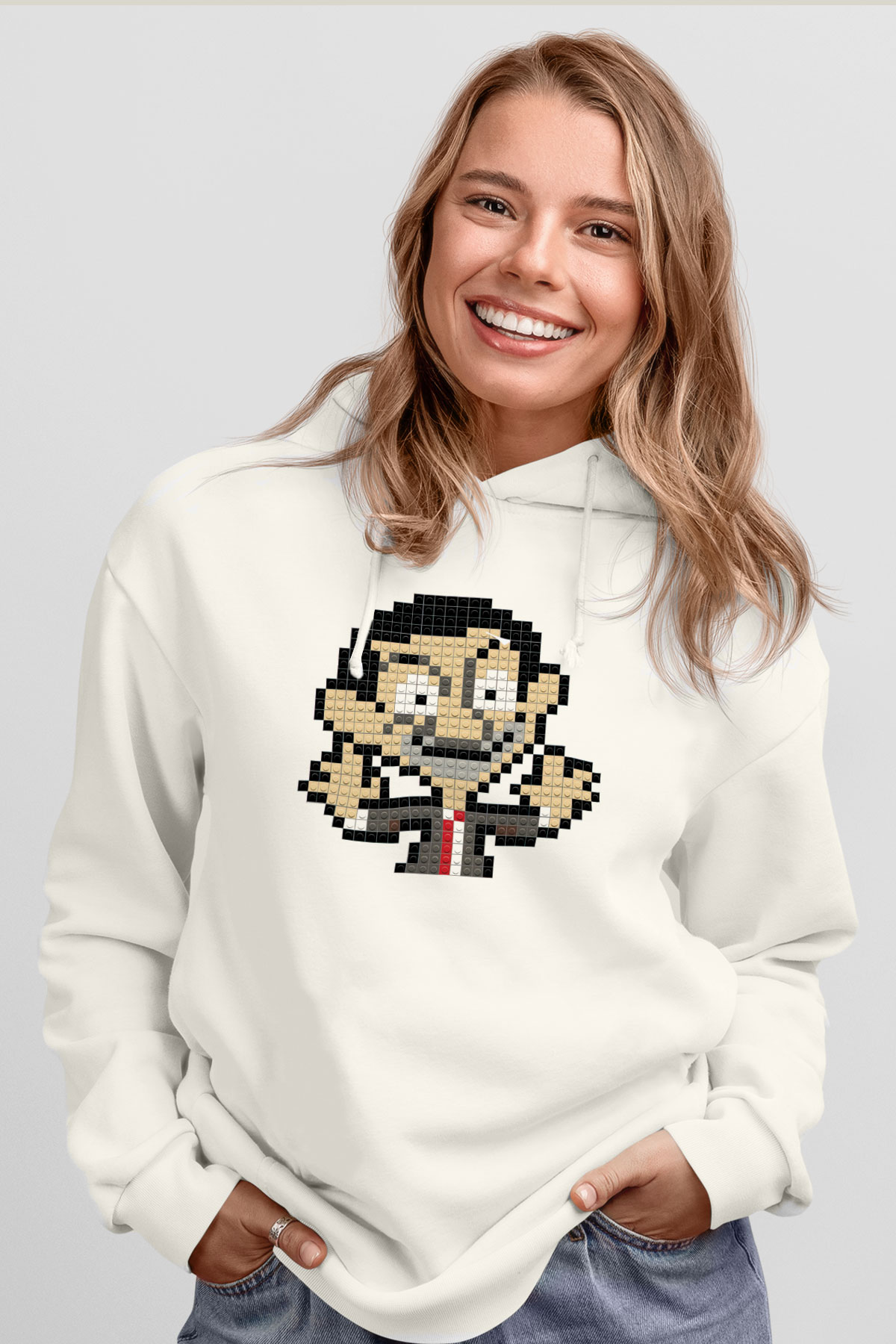Mr.Bean Beyaz Unisex Kapşonlu Sweatshirt