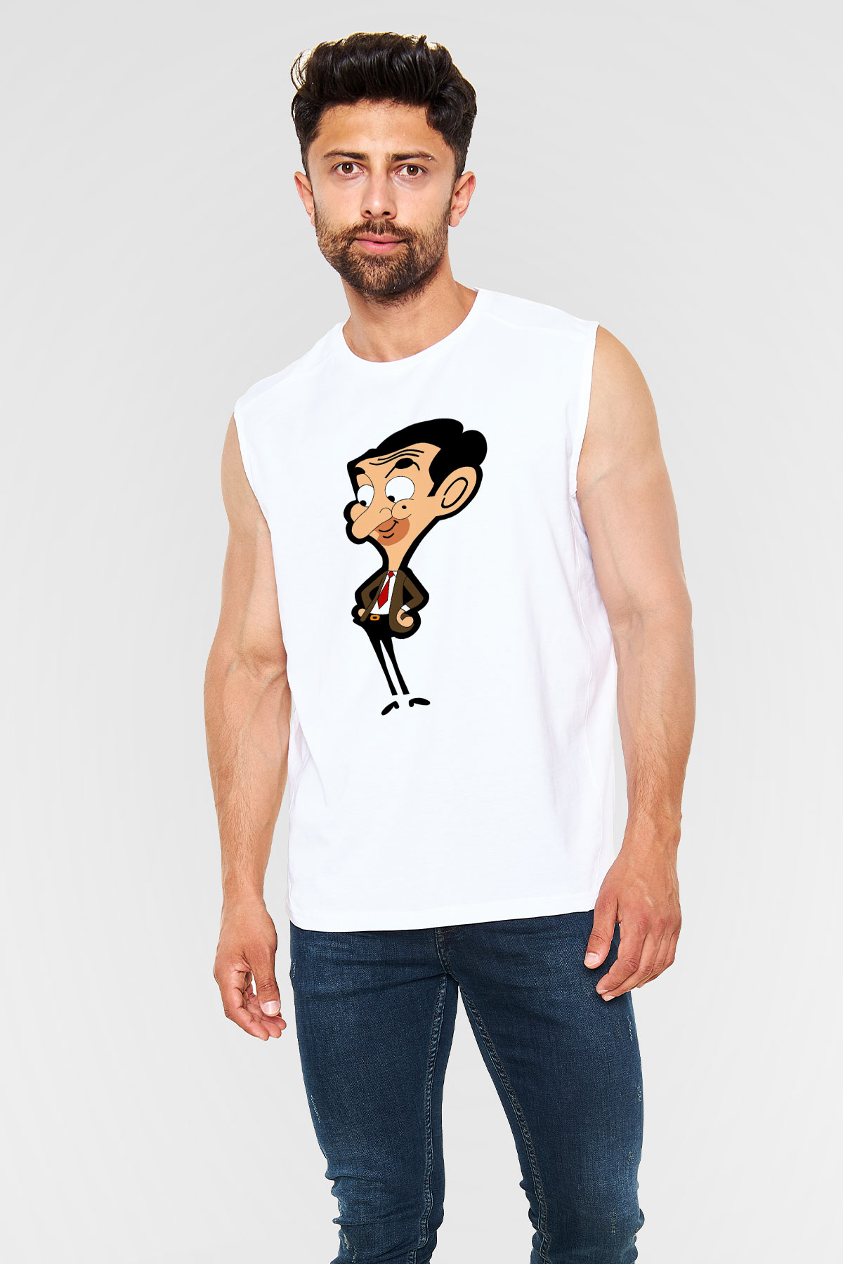 Mr.Bean Beyaz Unisex  Kolsuz Tişört