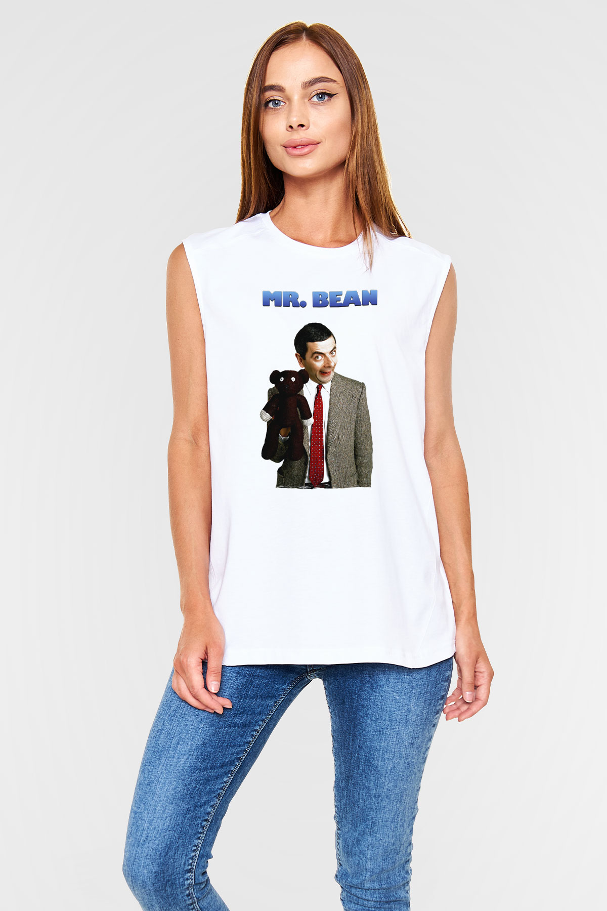 Mr.Bean Beyaz Unisex  Kolsuz Tişört