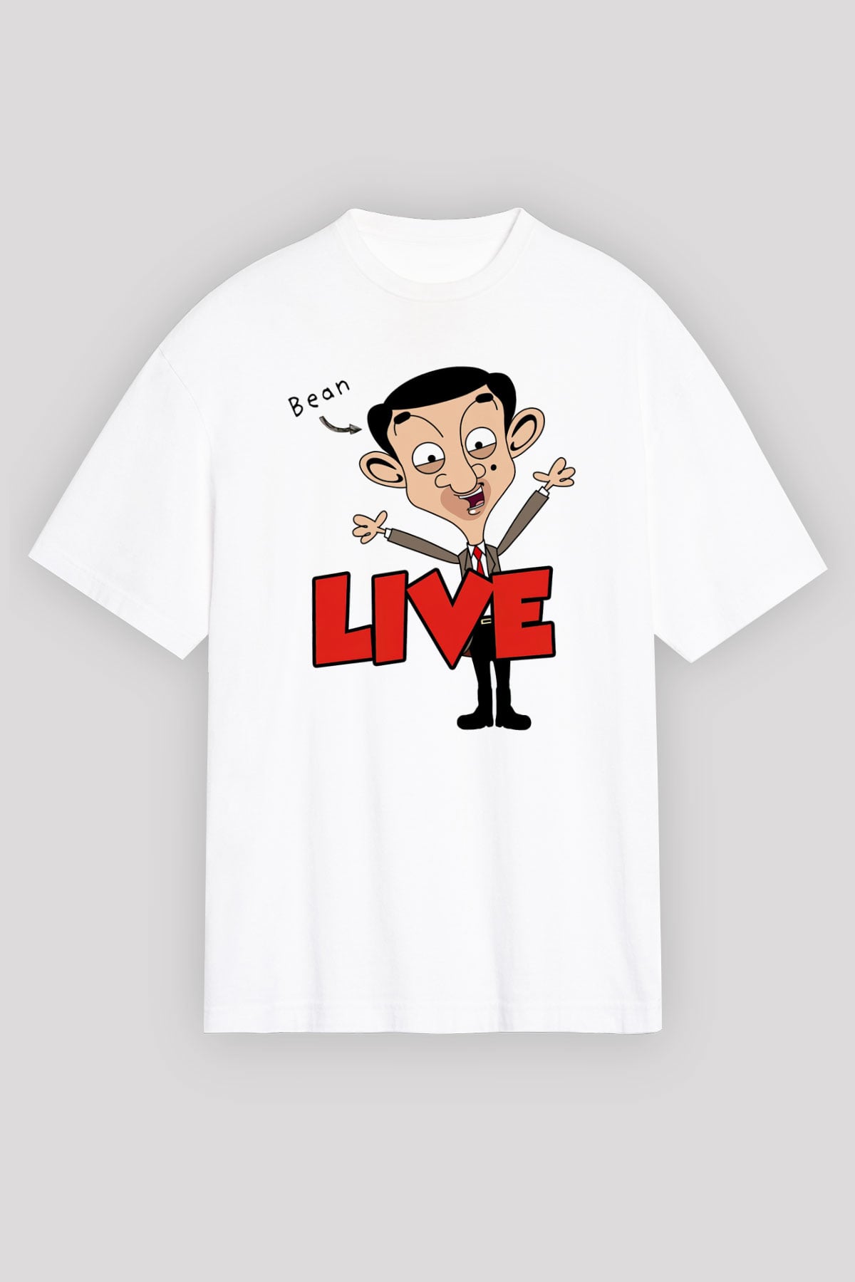Mr.Bean Beyaz Unisex Oversize Tişört