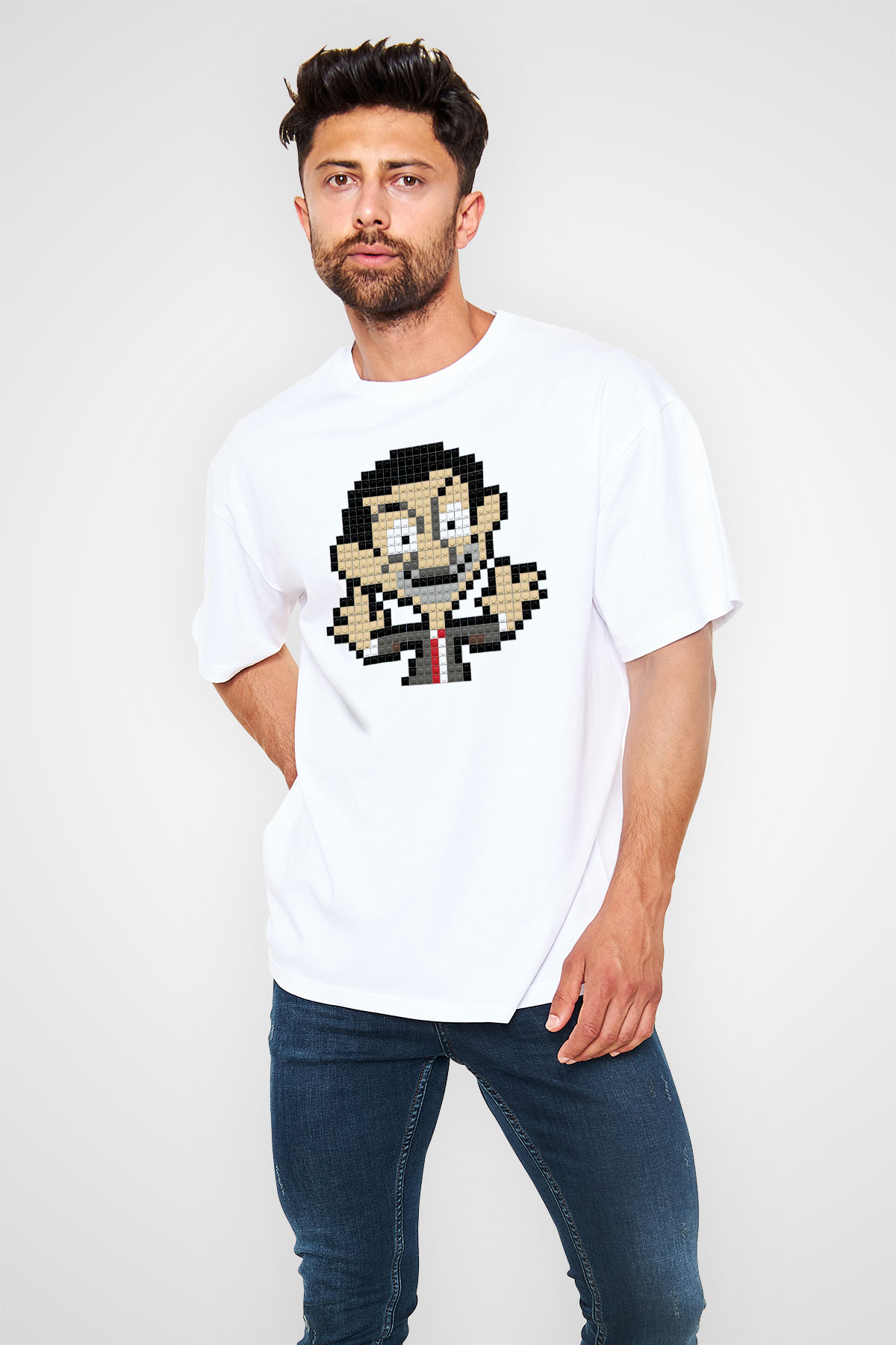 Mr.Bean Beyaz Unisex Oversize Tişört