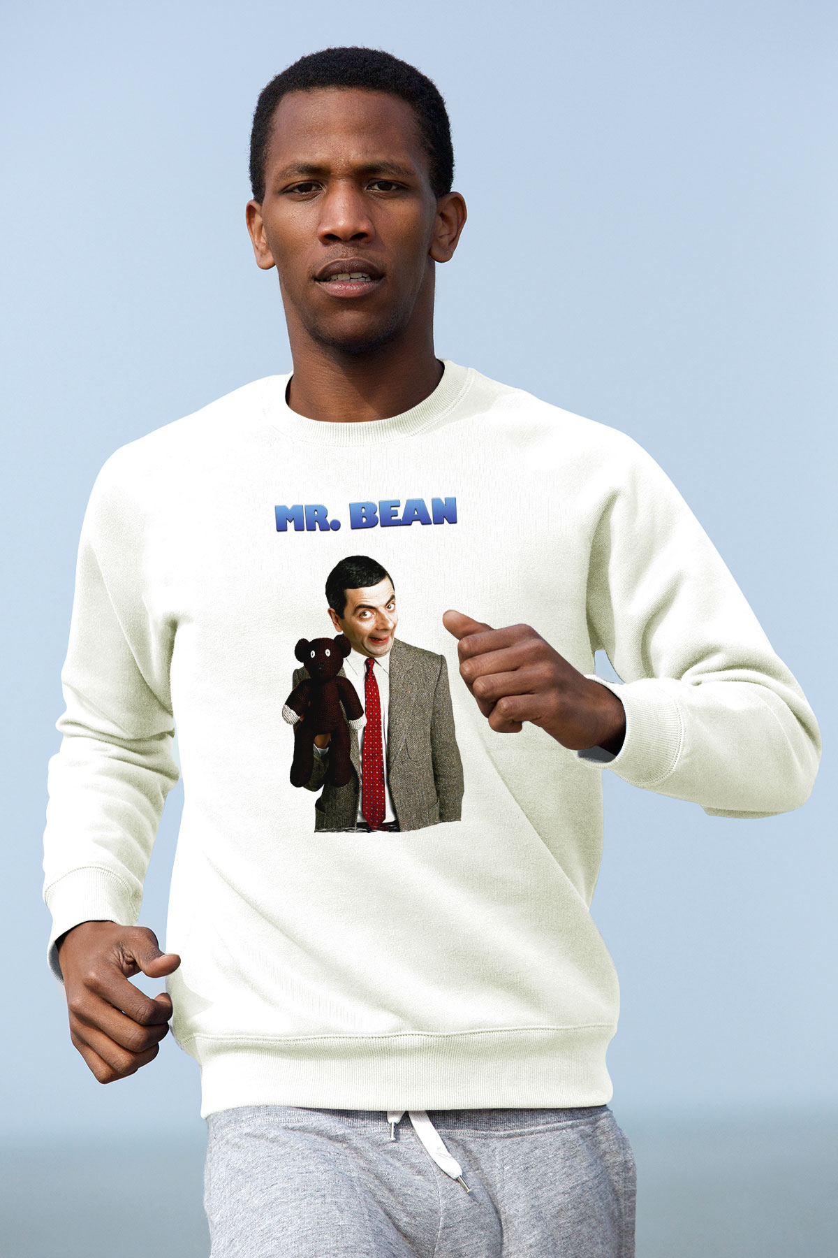 Mr.Bean Beyaz Unisex  Sweatshirt