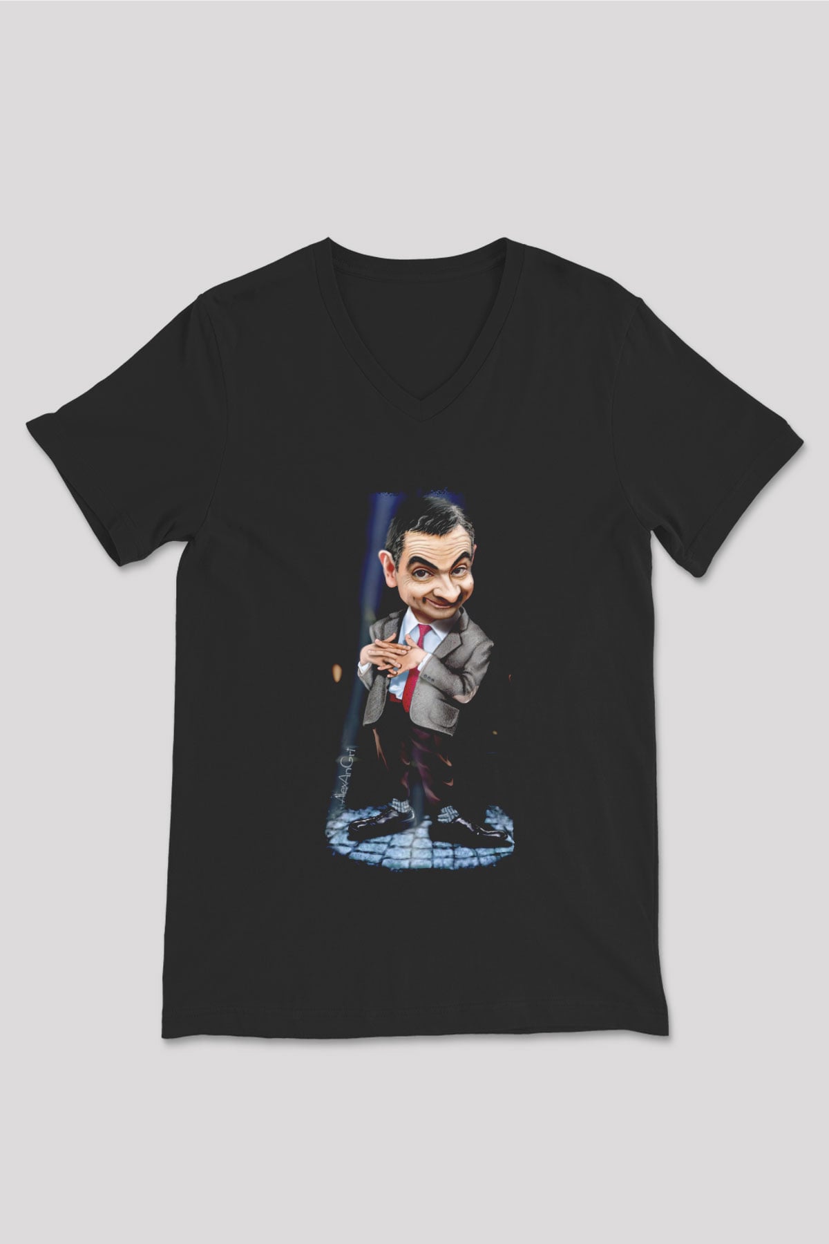 Mr.Bean Siyah Unisex  V Yaka Tişört