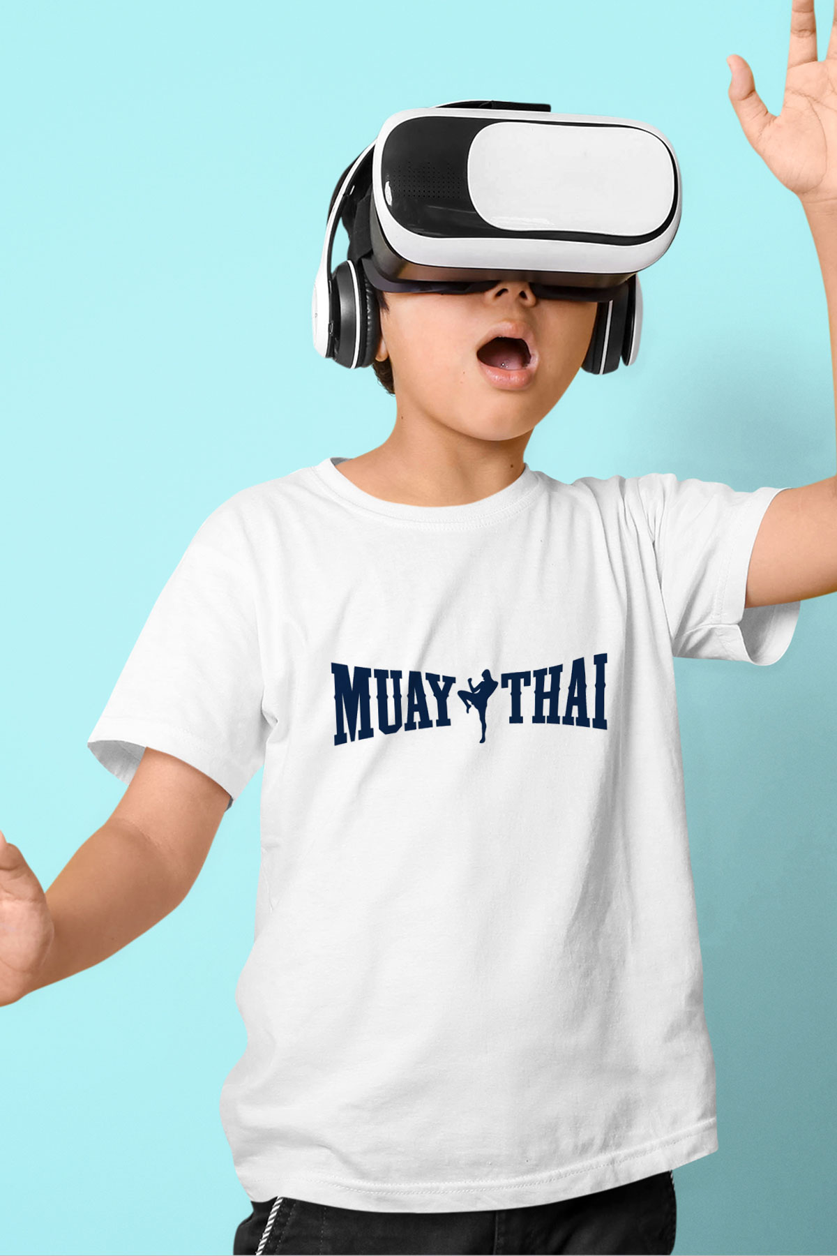 Muay Thai Baskılı Beyaz Unisex Çocuk Tişört