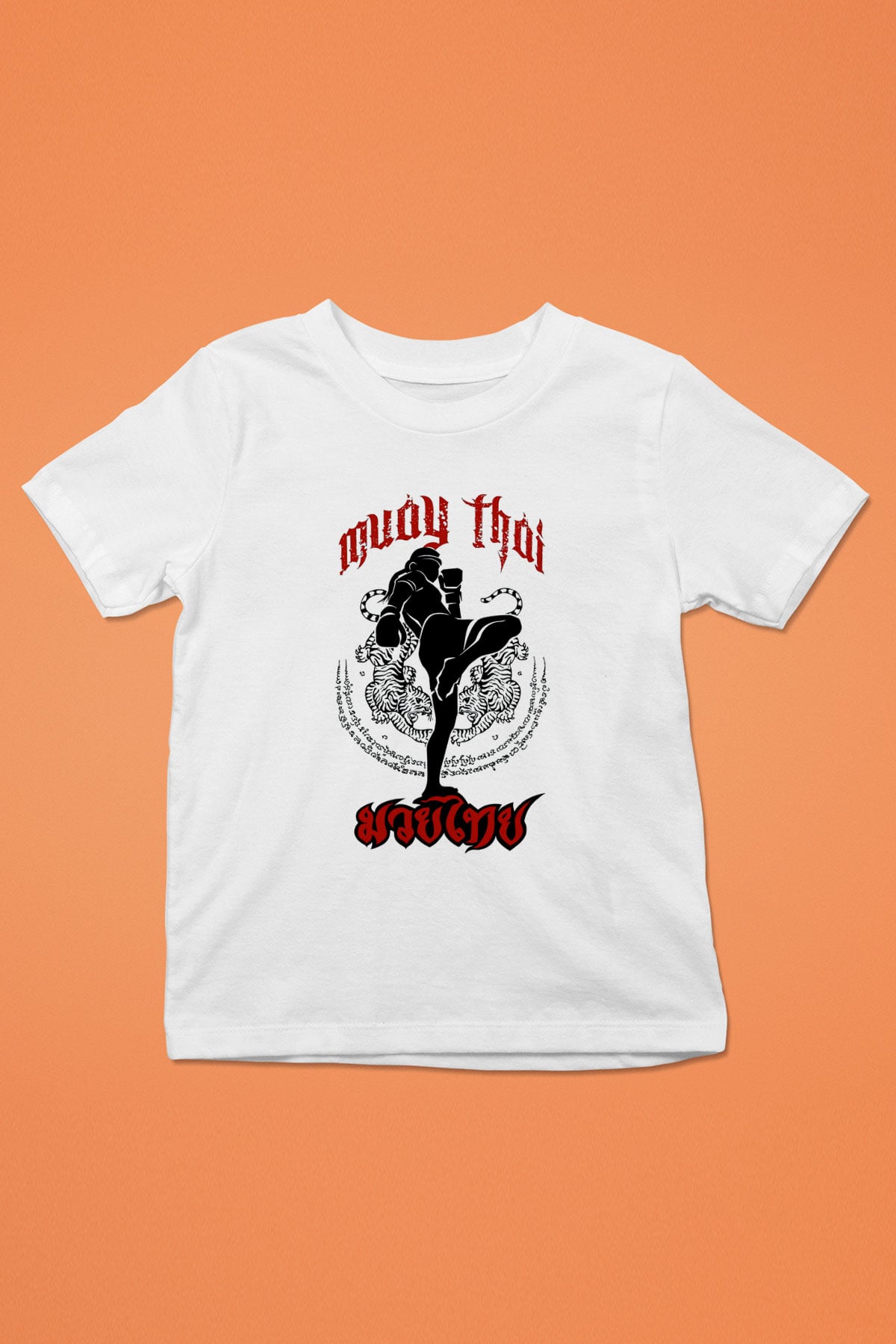 Muay Thai Baskılı Beyaz Unisex Çocuk Tişört