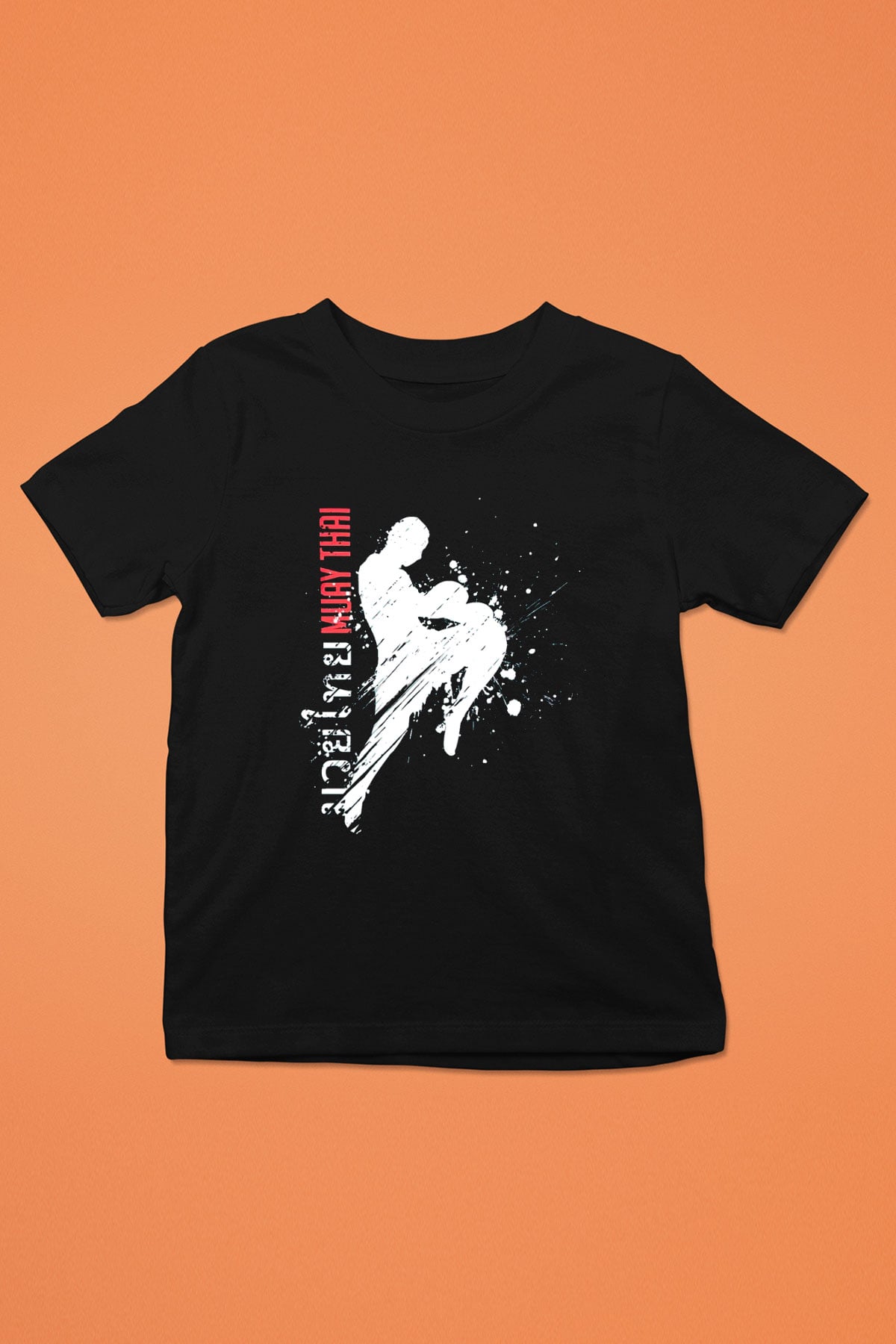 Muay Thai Baskılı Siyah Unisex Çocuk Tişört