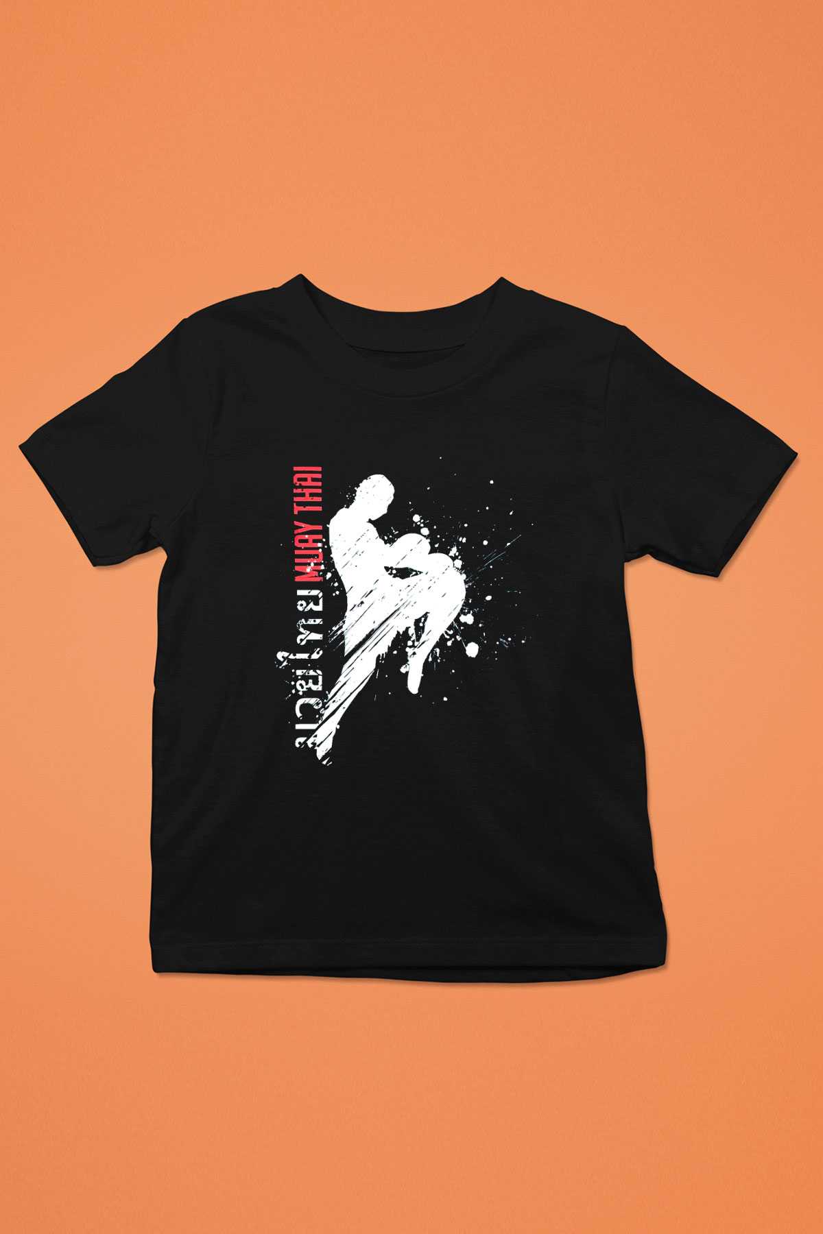 Muay Thai Baskılı Siyah Unisex Çocuk Tişört