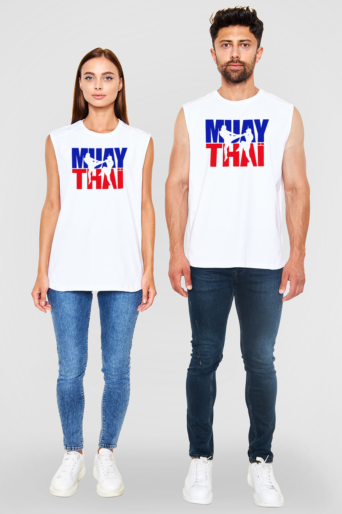 Muay Thai Beyaz Unisex Kolsuz Tişört