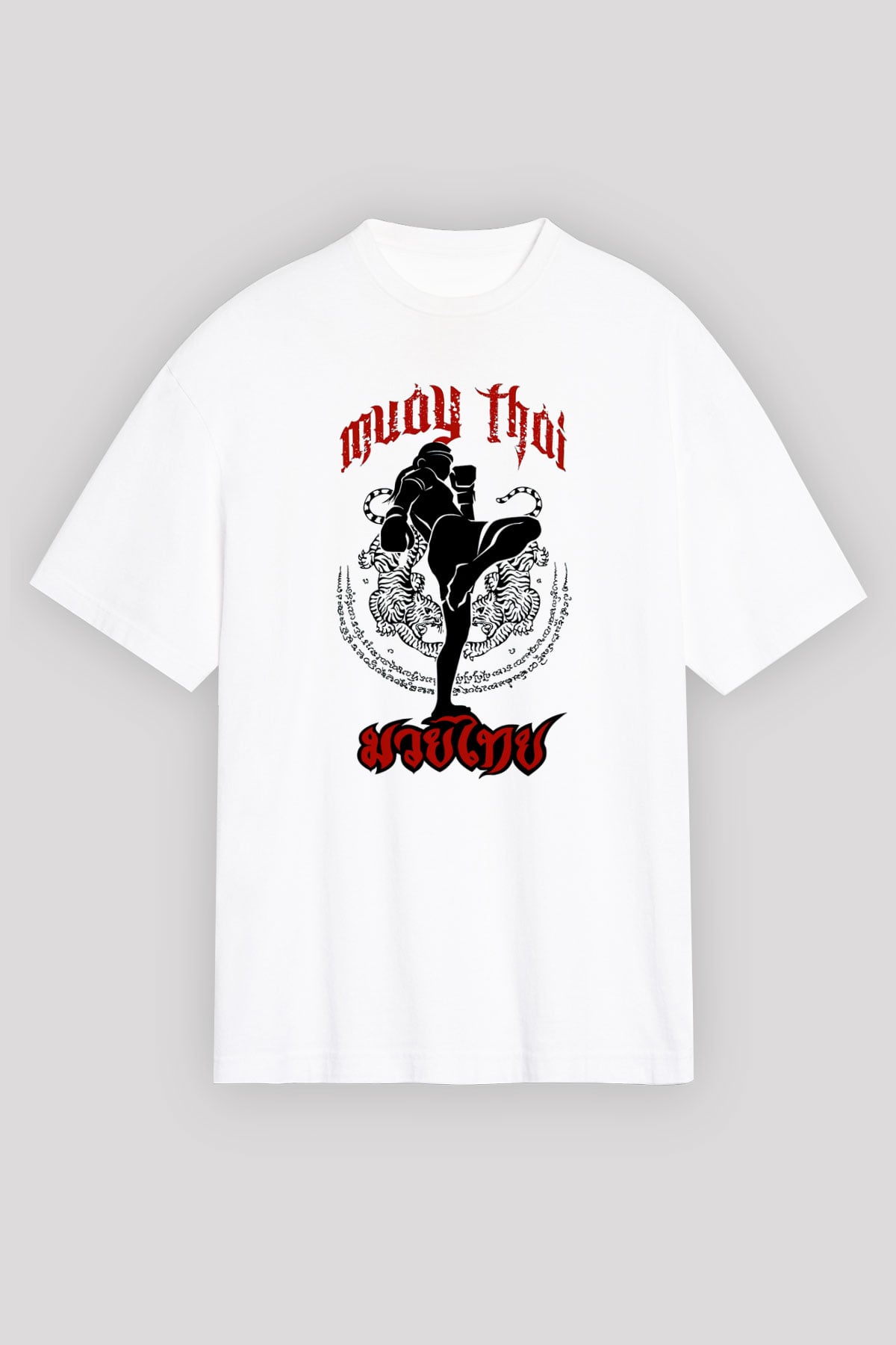 Muay Thai Beyaz Unisex Oversize Tişört T-Shirt