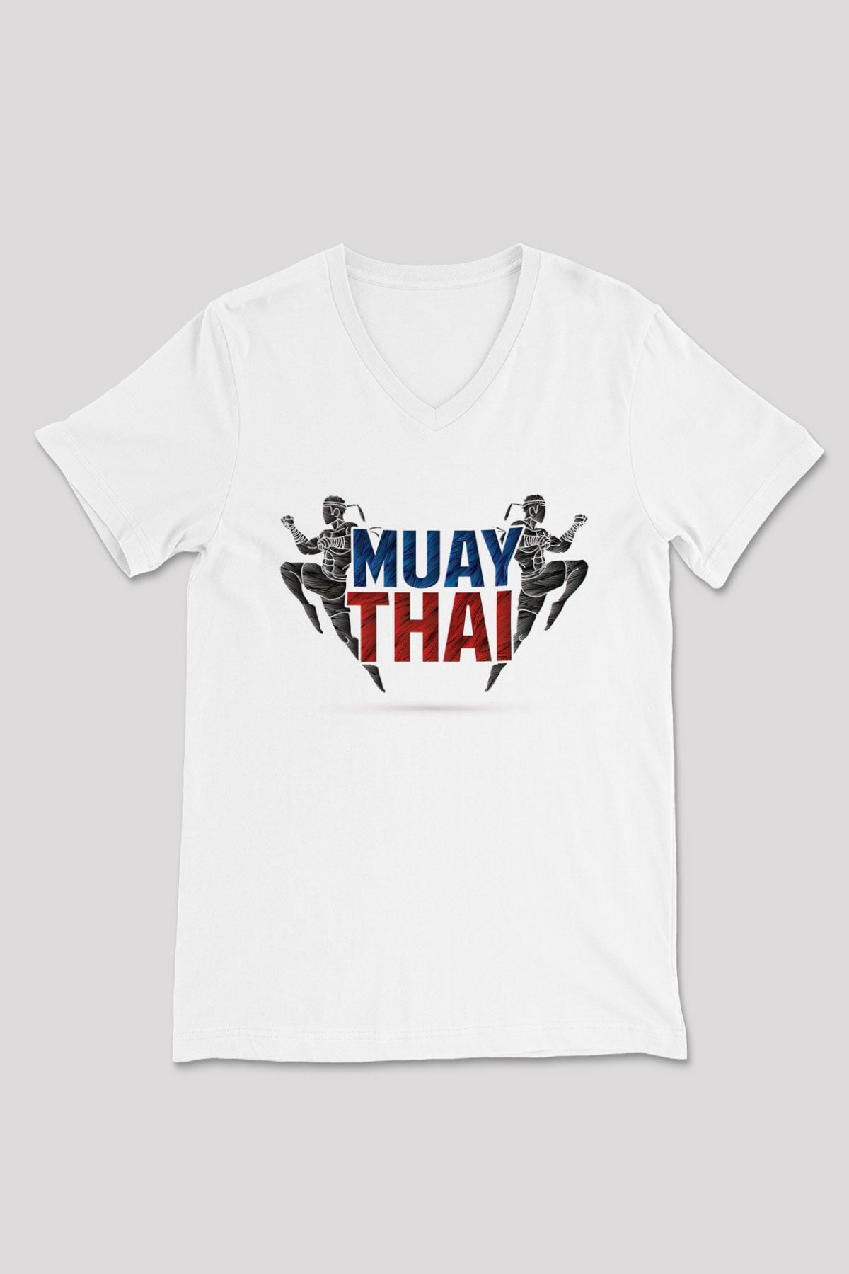 Muay Thai Beyaz Unisex V Yaka Tişört