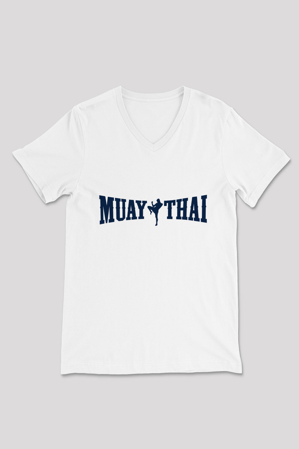 Muay Thai Beyaz Unisex V Yaka Tişört T-Shirt