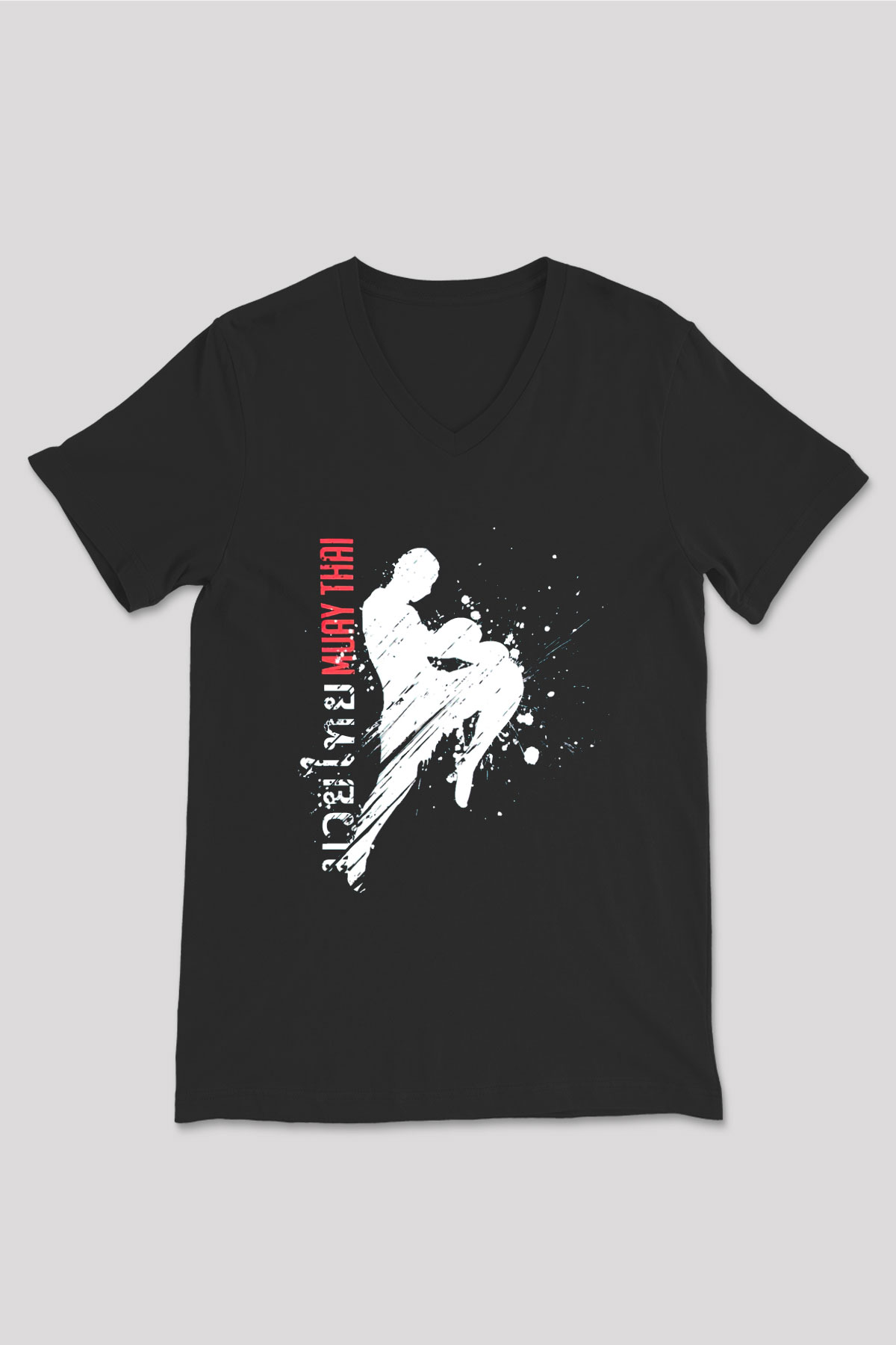 Muay Thai Siyah Unisex V Yaka Tişört T-Shirt