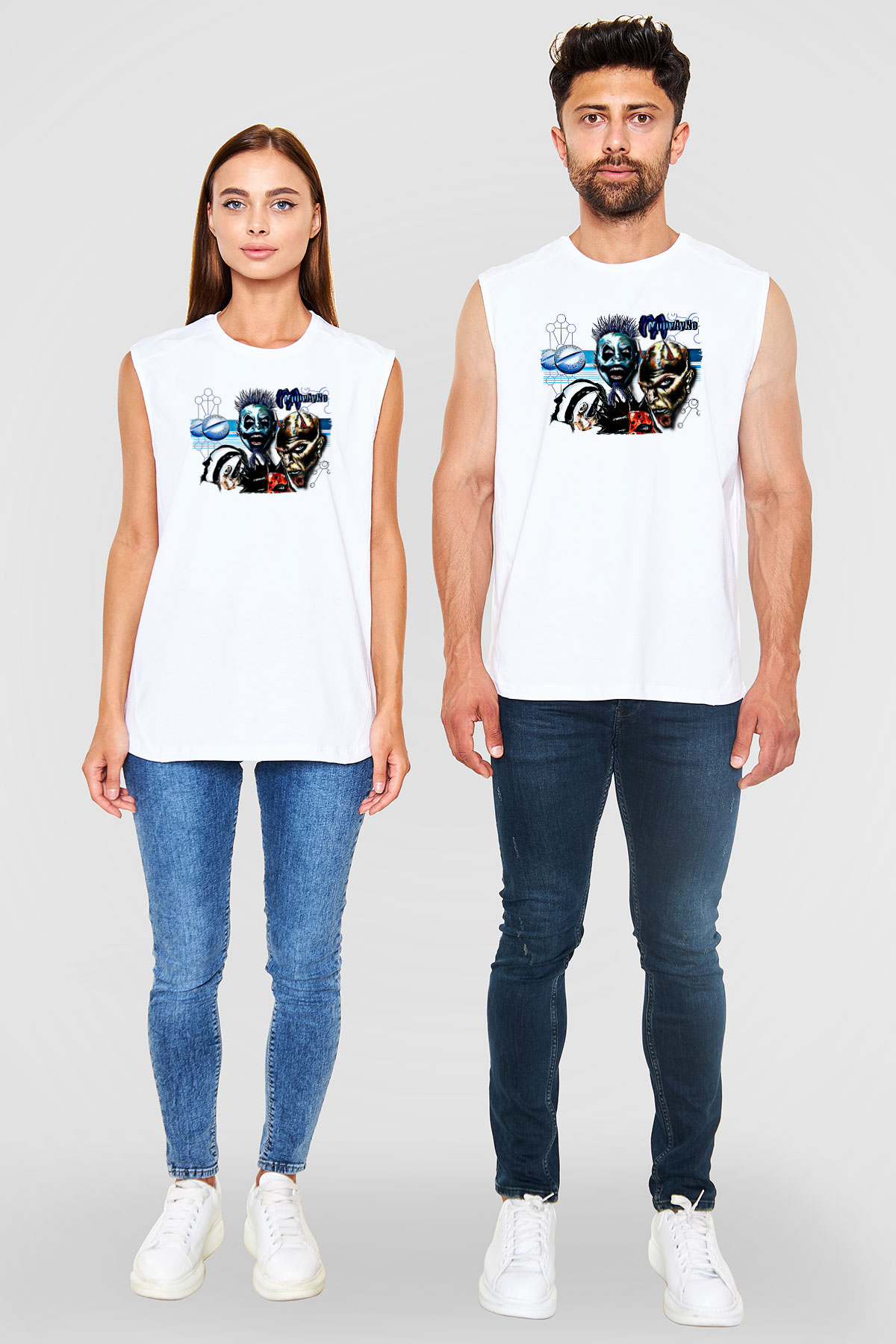 Mudvayne Baskılı Beyaz Unisex Kolsuz Tişört - Tshirt