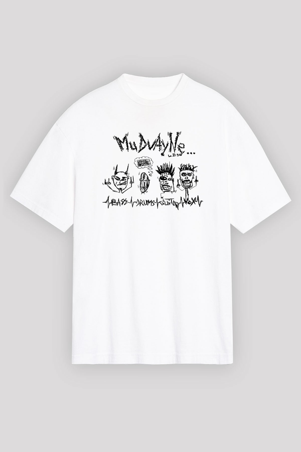 Mudvayne Baskılı Beyaz Unisex Oversize Tişört - Tshirt