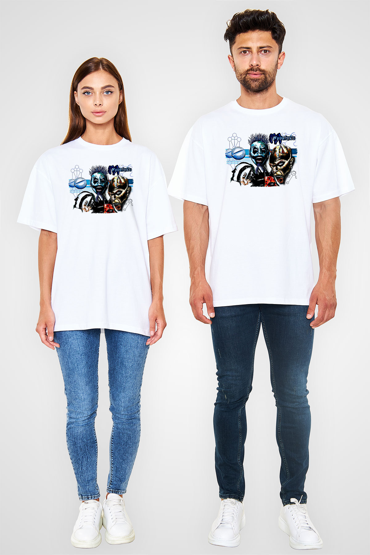 Mudvayne Baskılı Beyaz Unisex Oversize Tişört - Tshirt
