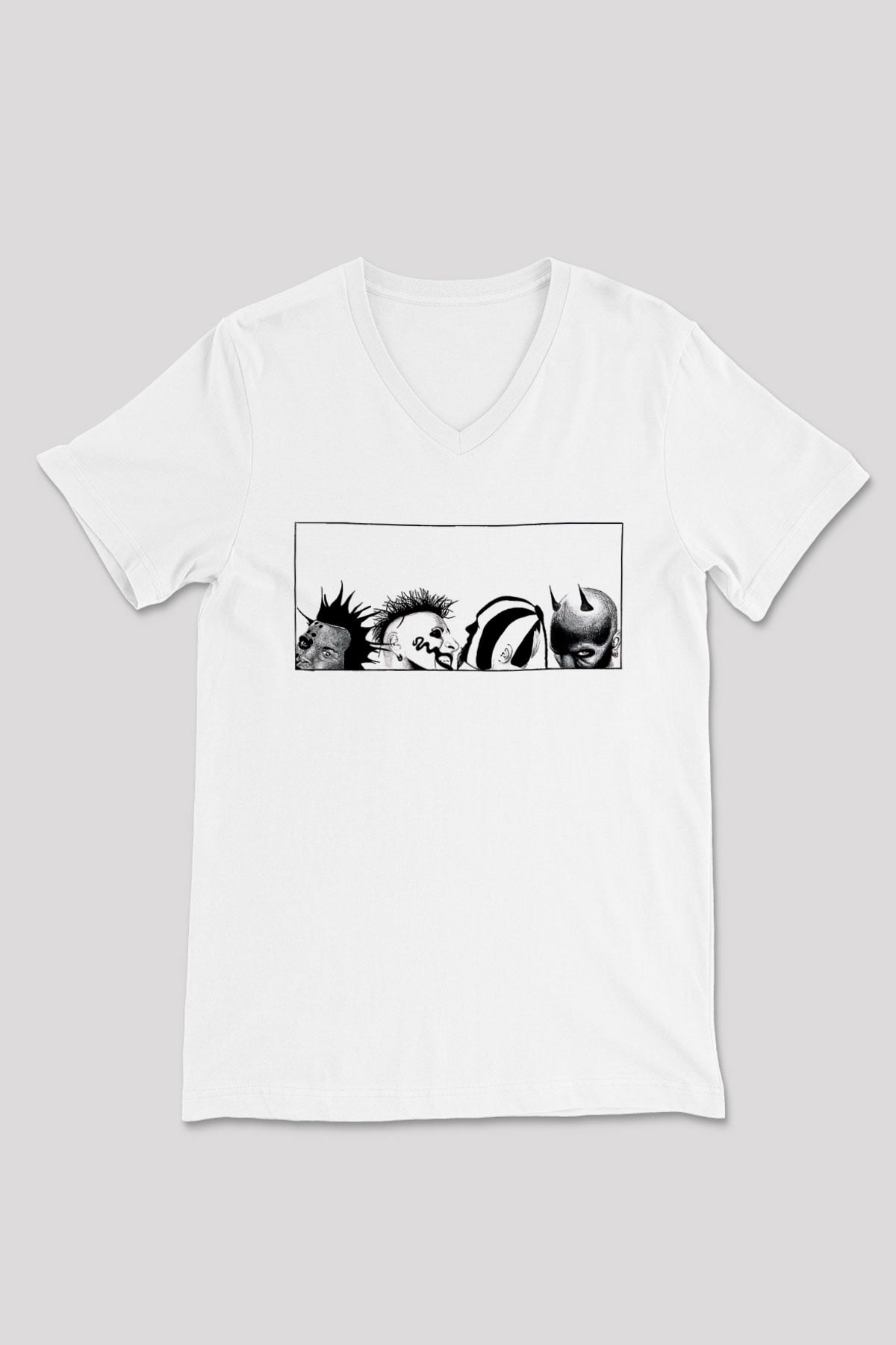 Mudvayne Baskılı Beyaz Unisex V Yaka Tişört - Tshirt