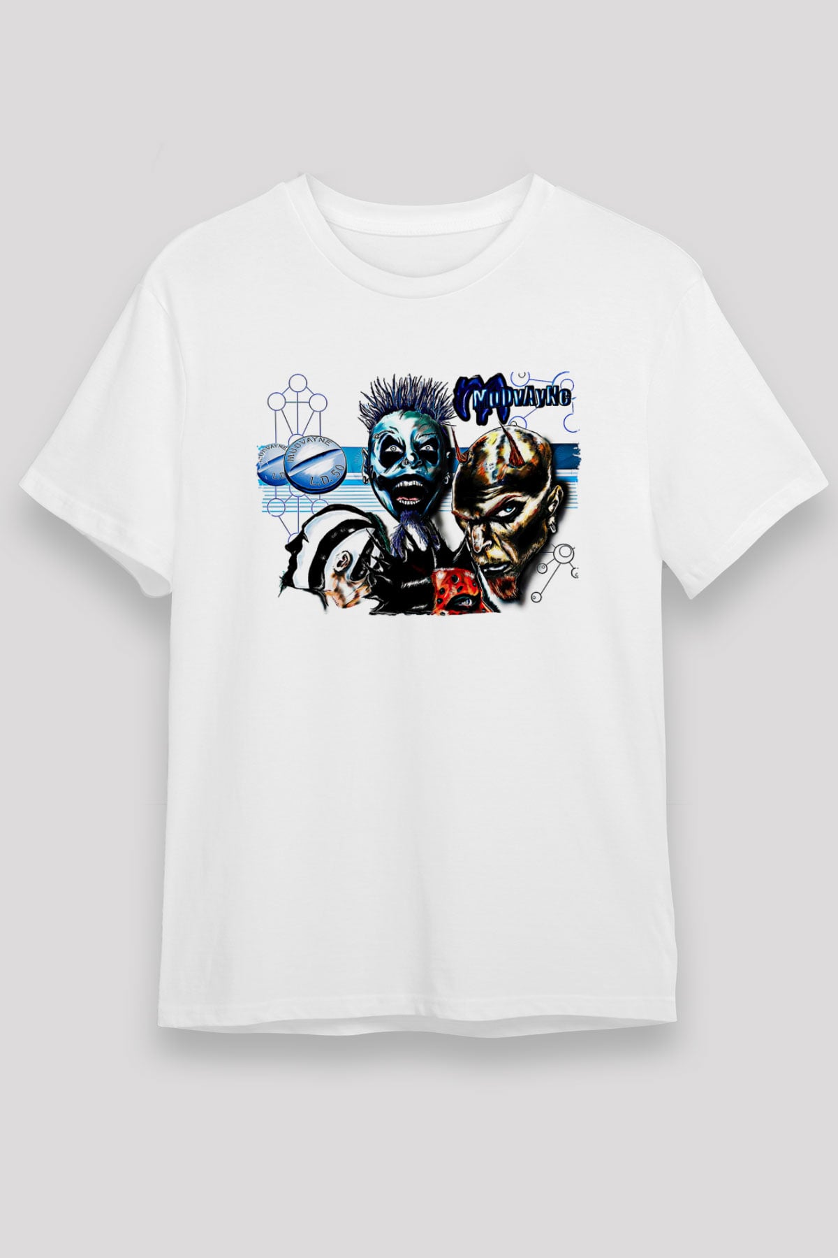 Mudvayne Baskılı Unisex Beyaz Tişört - Tshirt