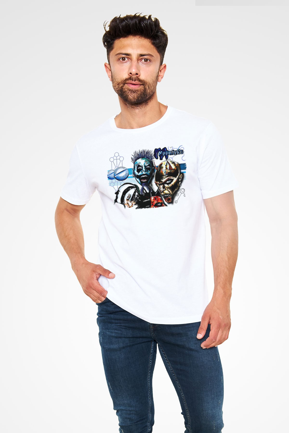 Mudvayne Baskılı Unisex Beyaz Tişört - Tshirt