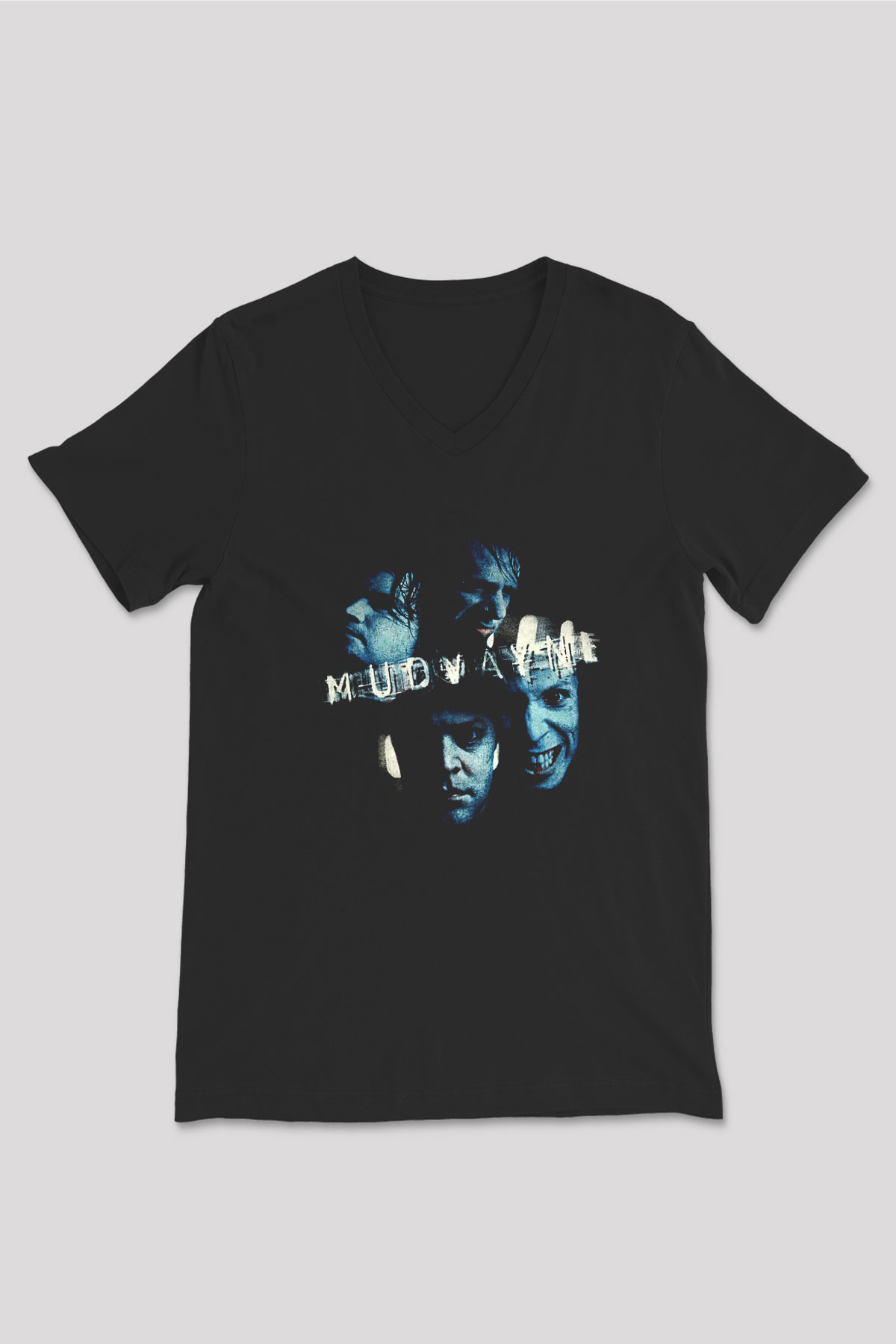 Mudvayne Baskılı Unisex Siyah V Yaka Tişört - Tshirt