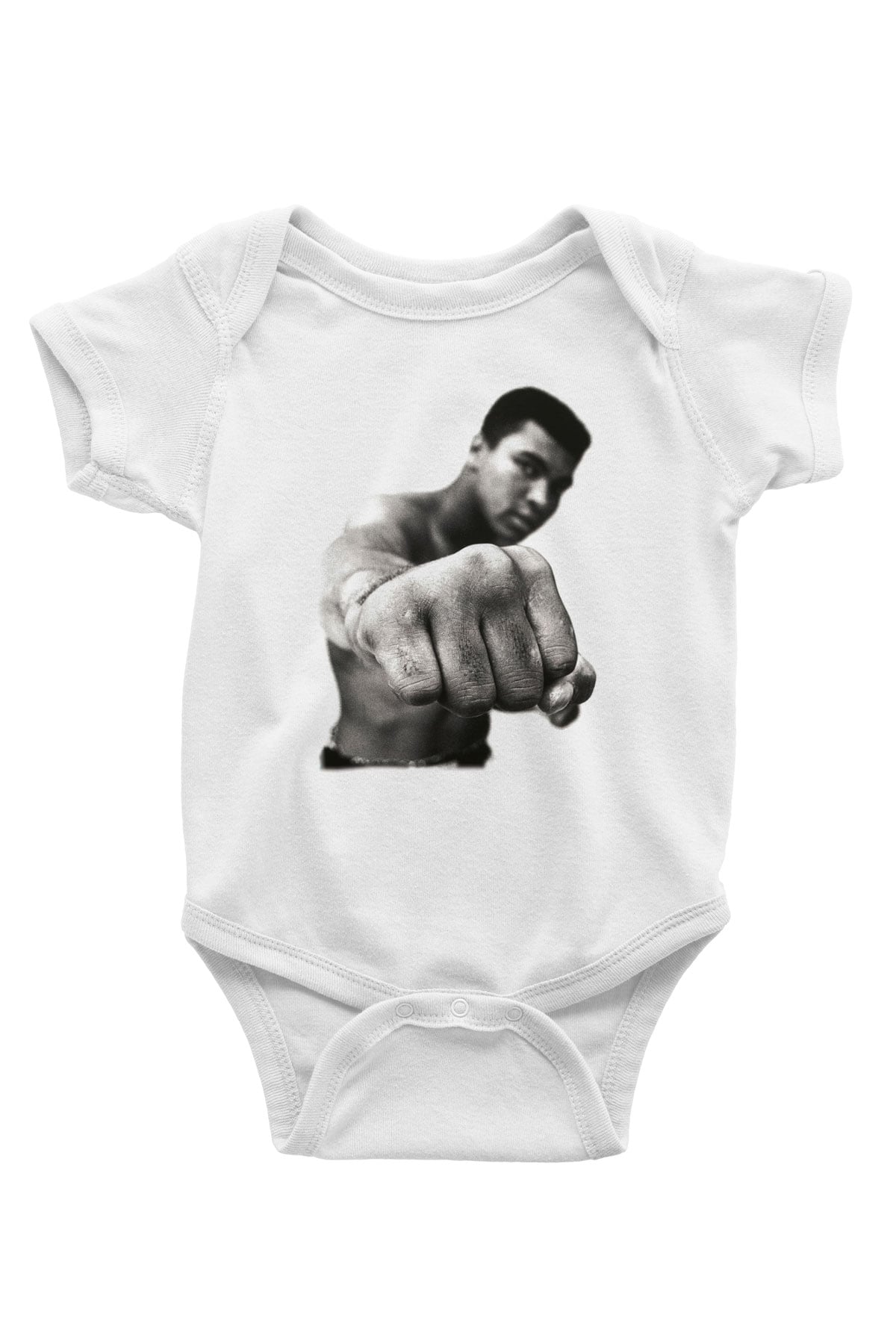 Muhammed Ali Baskılı Beyaz Unisex Bebek Body - Zıbın