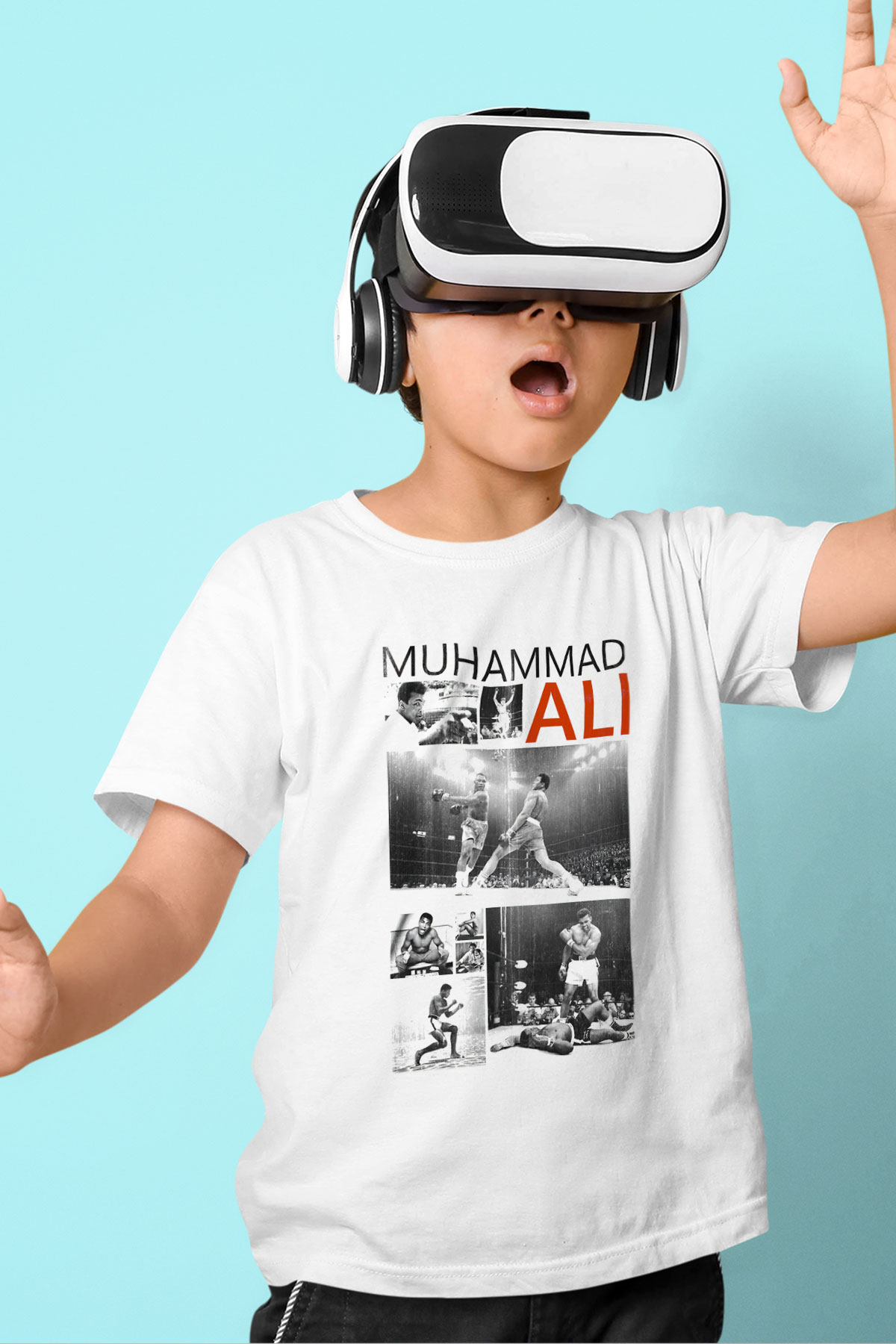 Muhammed Ali Baskılı Beyaz Unisex Çocuk Tişört