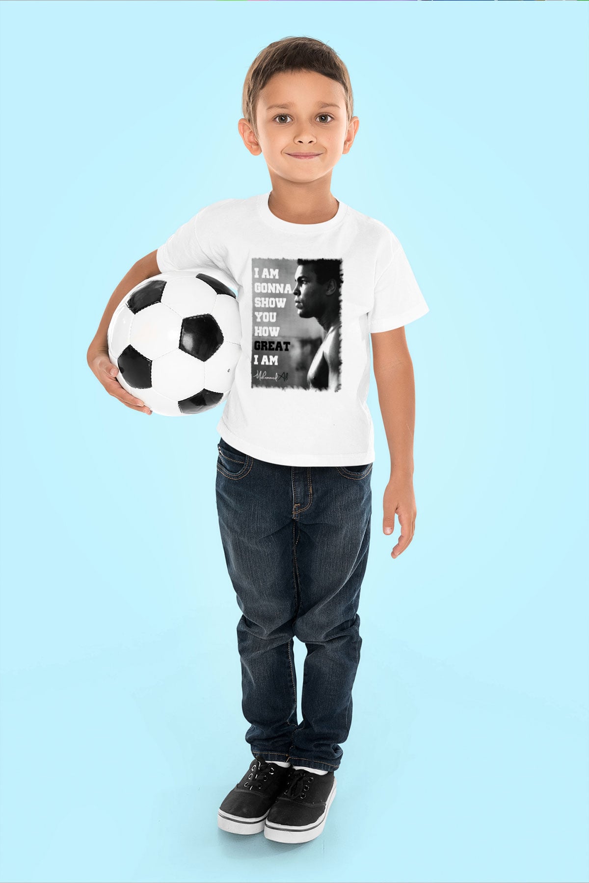 Muhammed Ali Baskılı Beyaz Unisex Çocuk Tişört